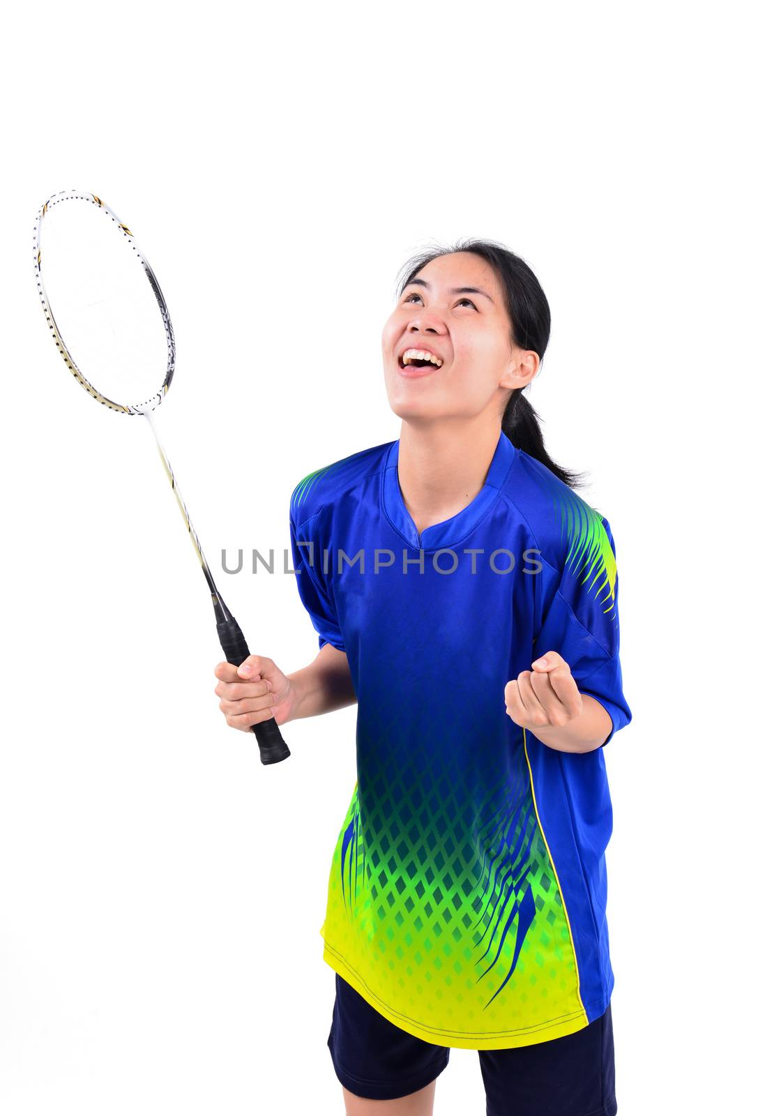 badminton player in action isolated on white background