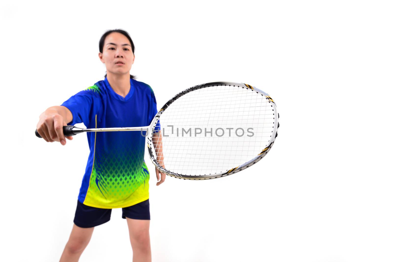 badminton player in action isolated on white background