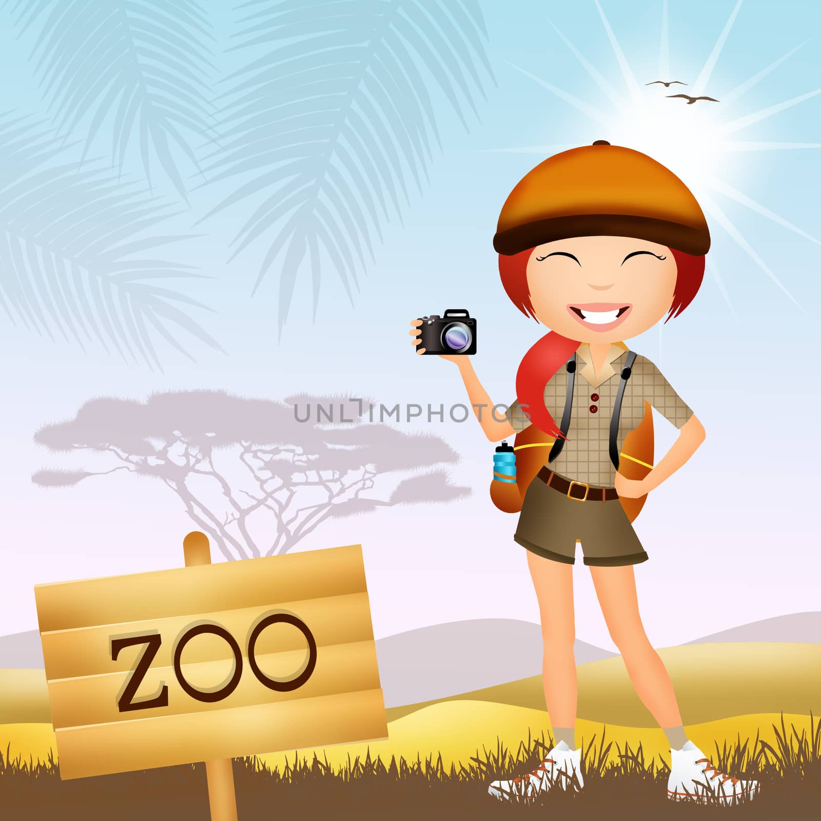 illustration of girl in the zoo