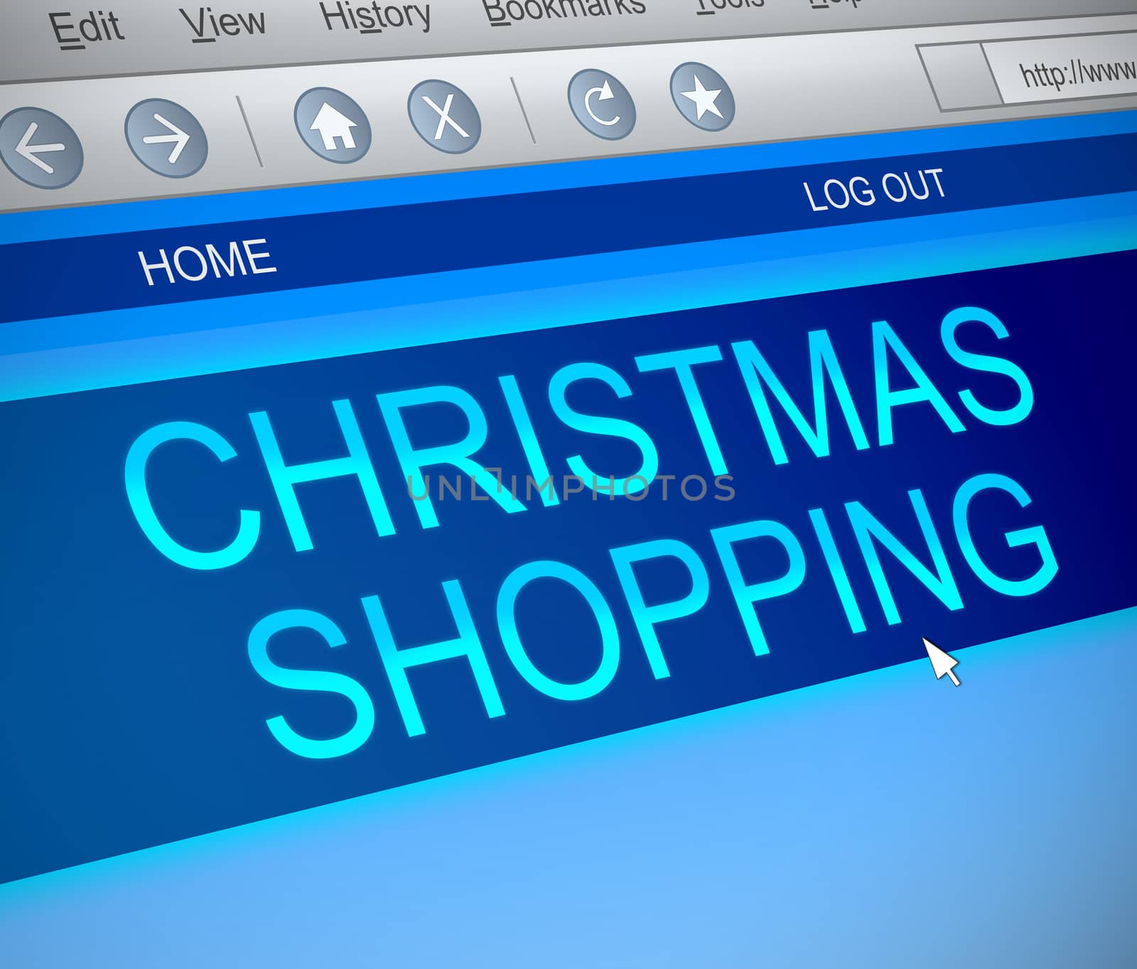 Illustration depicting a computer screen capture with a Christmas shopping concept.