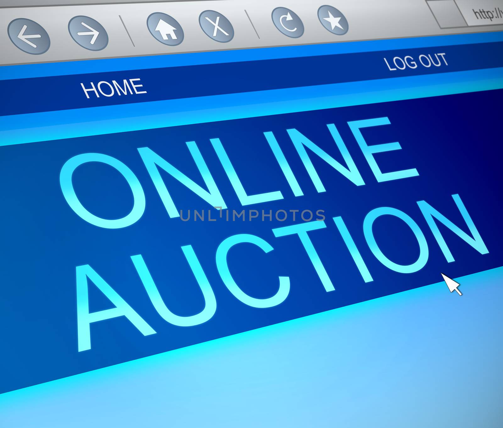 Illustration depicting a computer screen capture with an online auction concept.