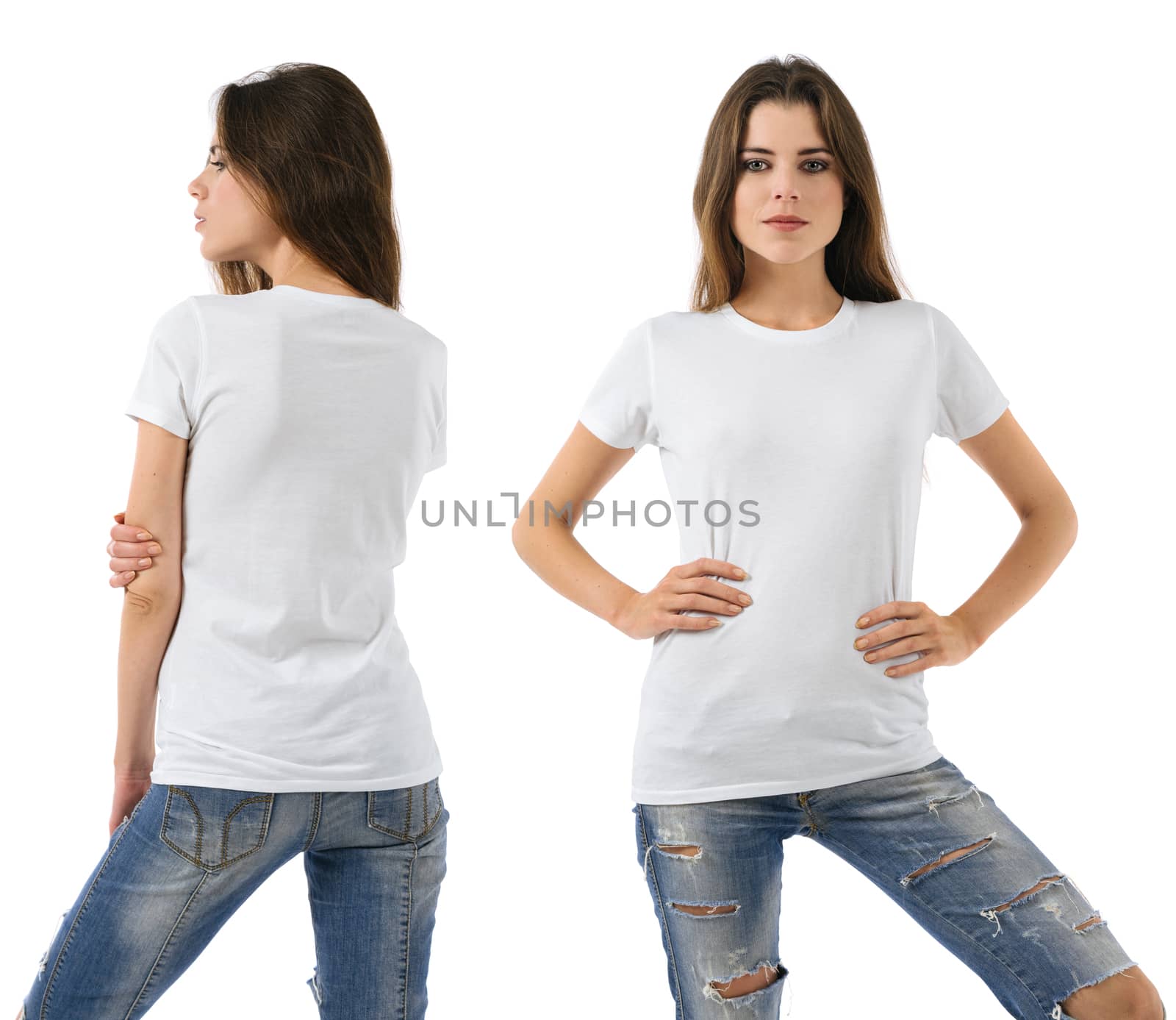 Sexy woman with blank white shirt and jeans by sumners
