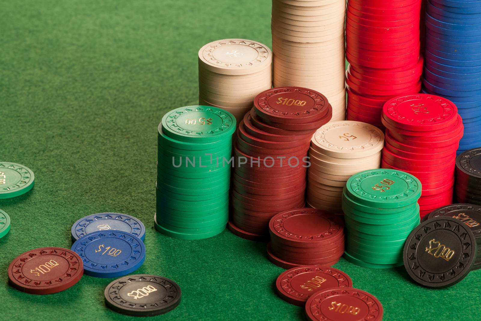 Photo of stacks of generic antique poker chips. 