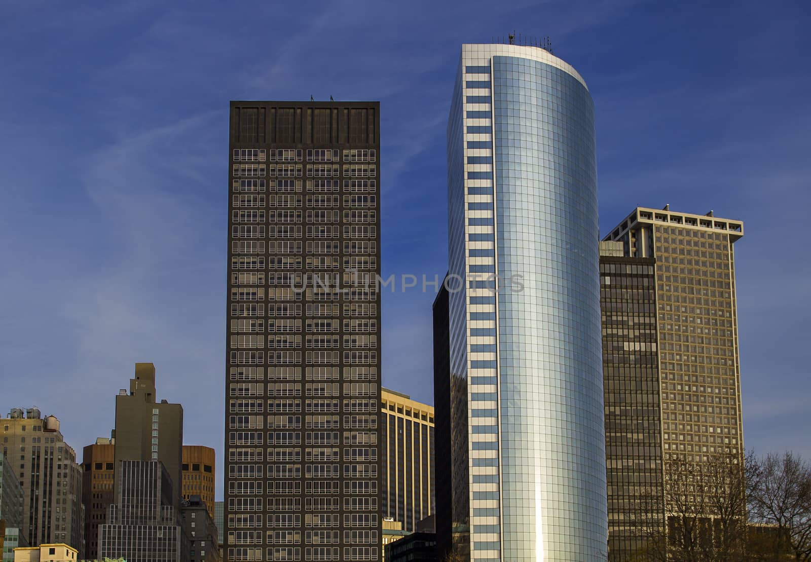 Some of the smaller building in the financial district of Manhattan