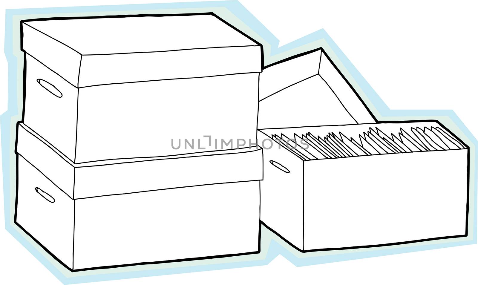 Three boxes with documents with blue background