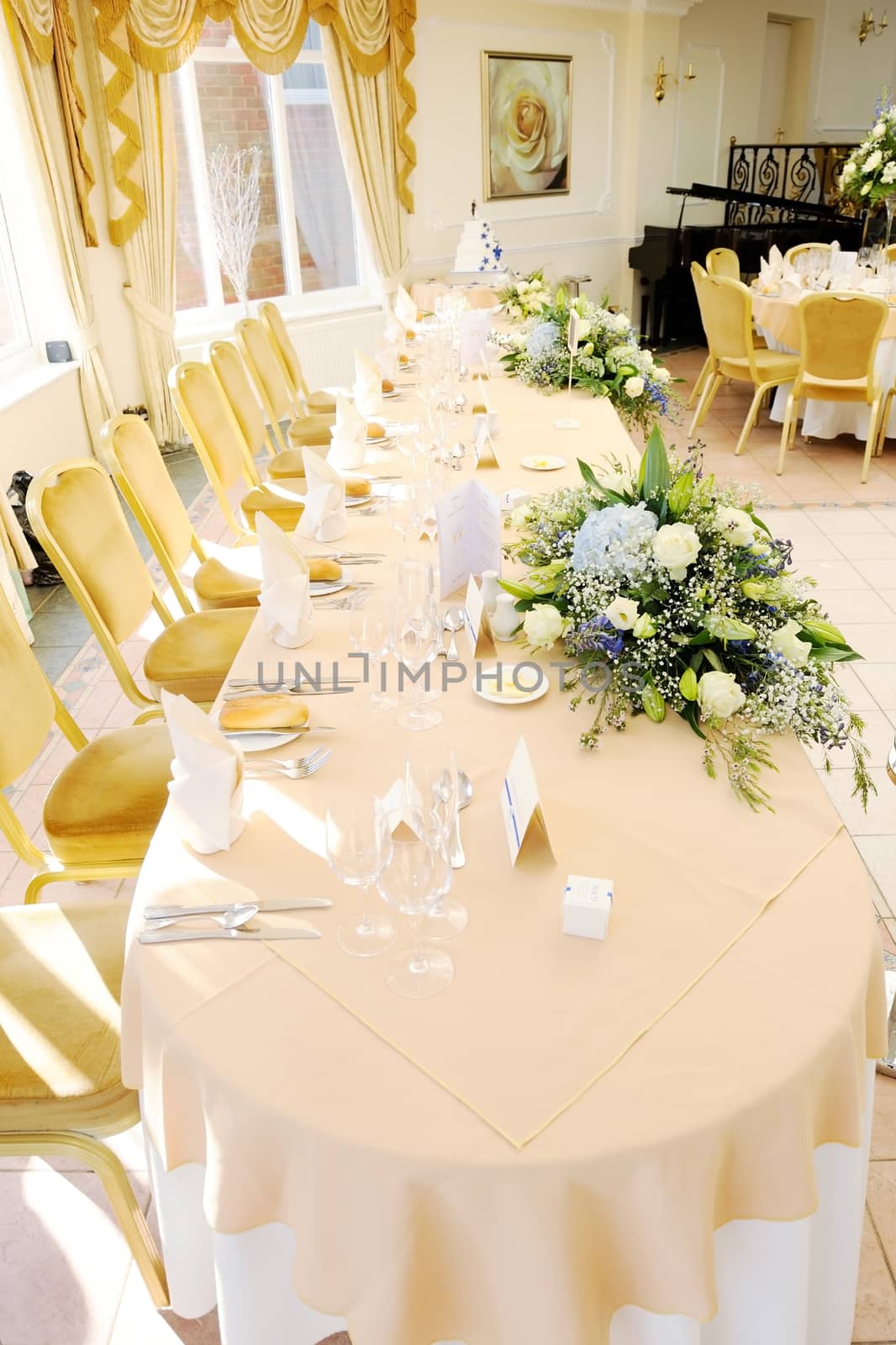 Wedding reception head table by kmwphotography