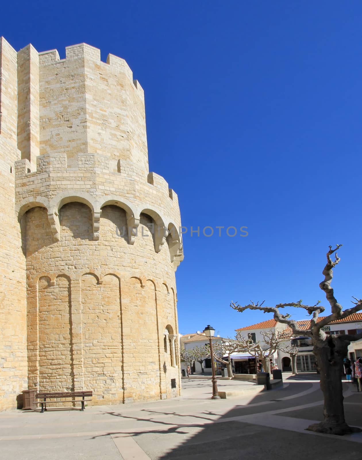 Place with Notre-Dame-de-la-Mer church, Saintes-Maries-de-la-mer, France