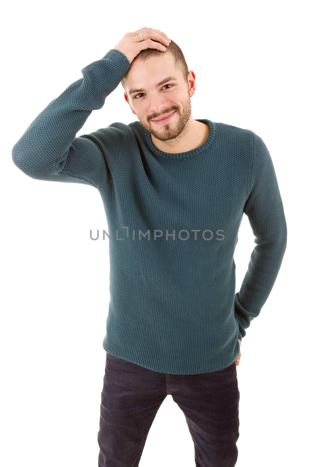 young casual man portrait, isolated on white