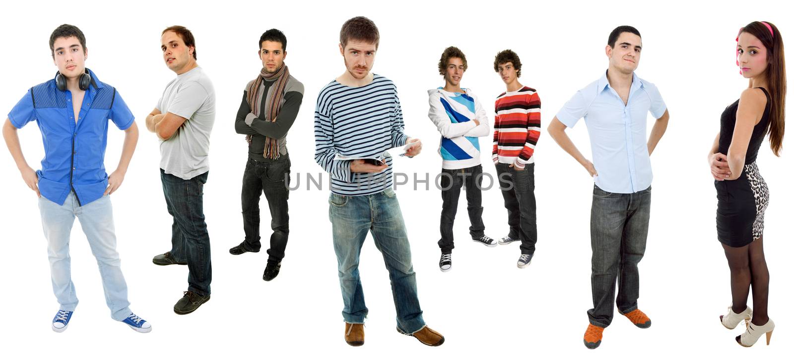 group of teens full lenght, isolated on white
