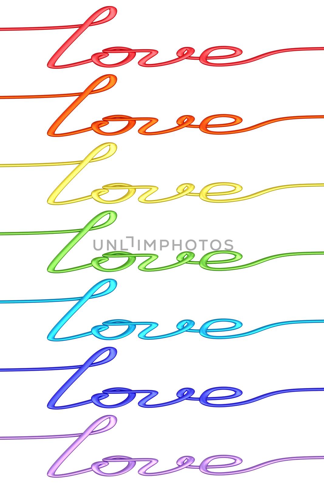 Set of colorful 'Love' words made of wire isolated on white. High resolution 3D image