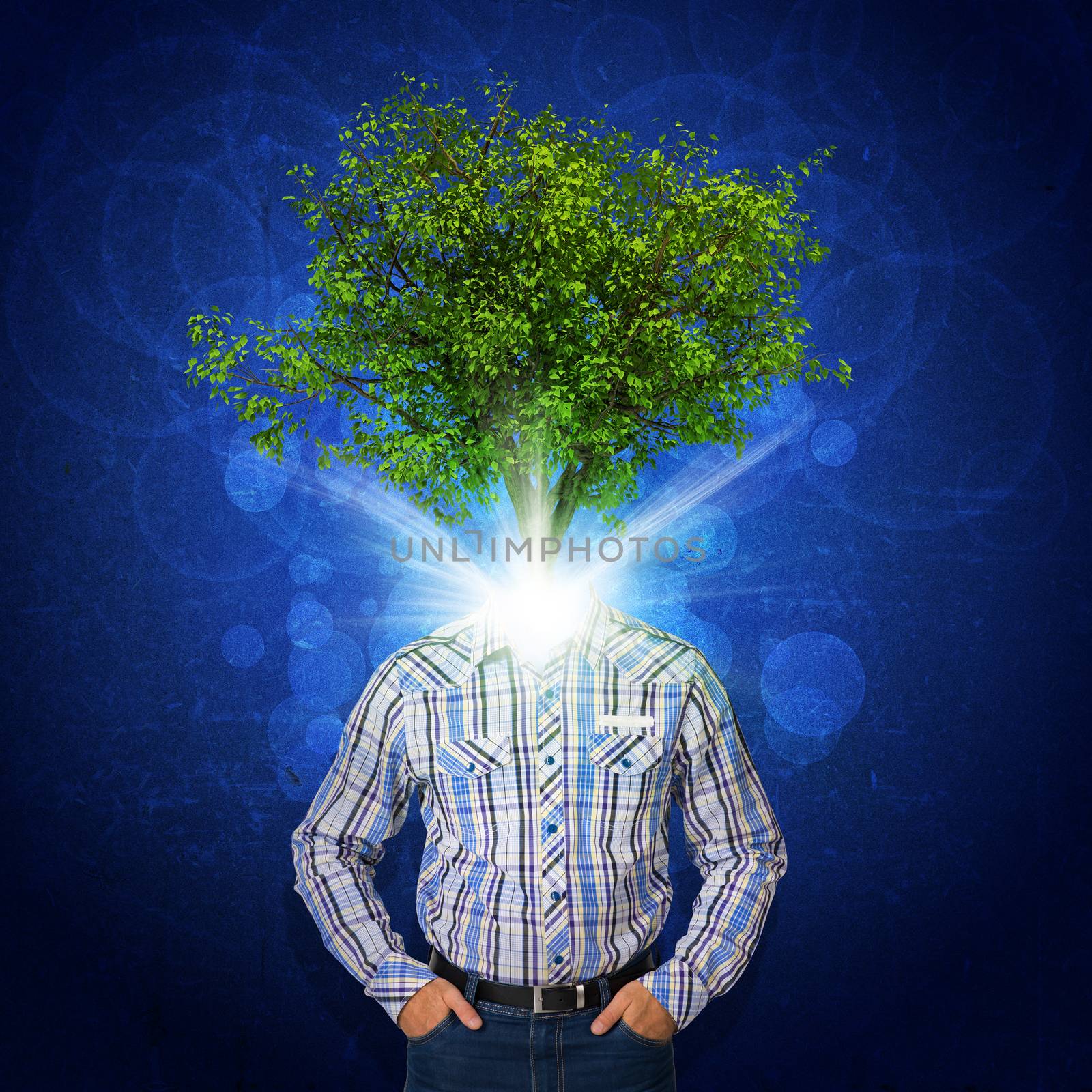 Man stand with green tree instead his head by cherezoff