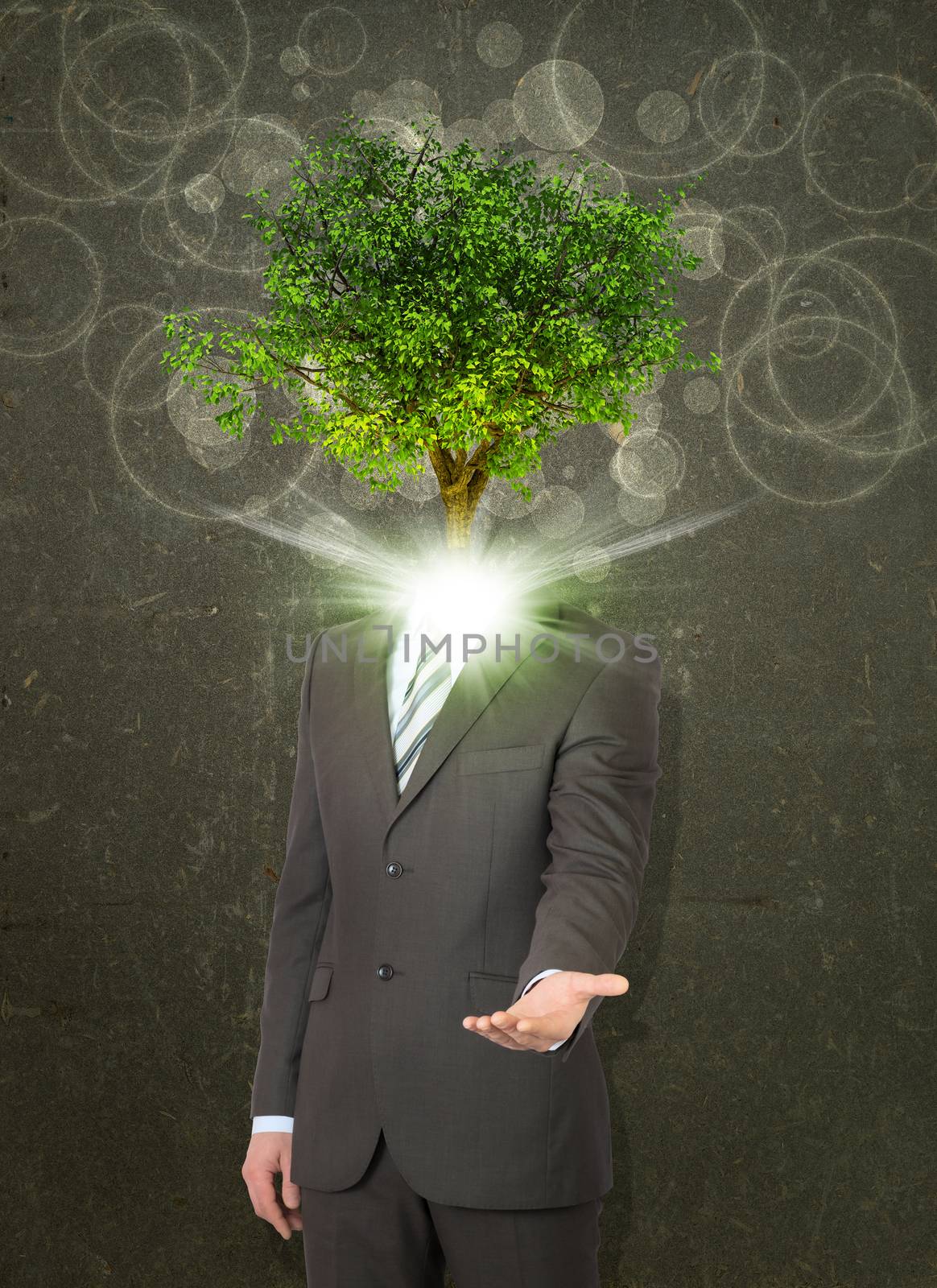Businessman stand with green tree instead his head by cherezoff
