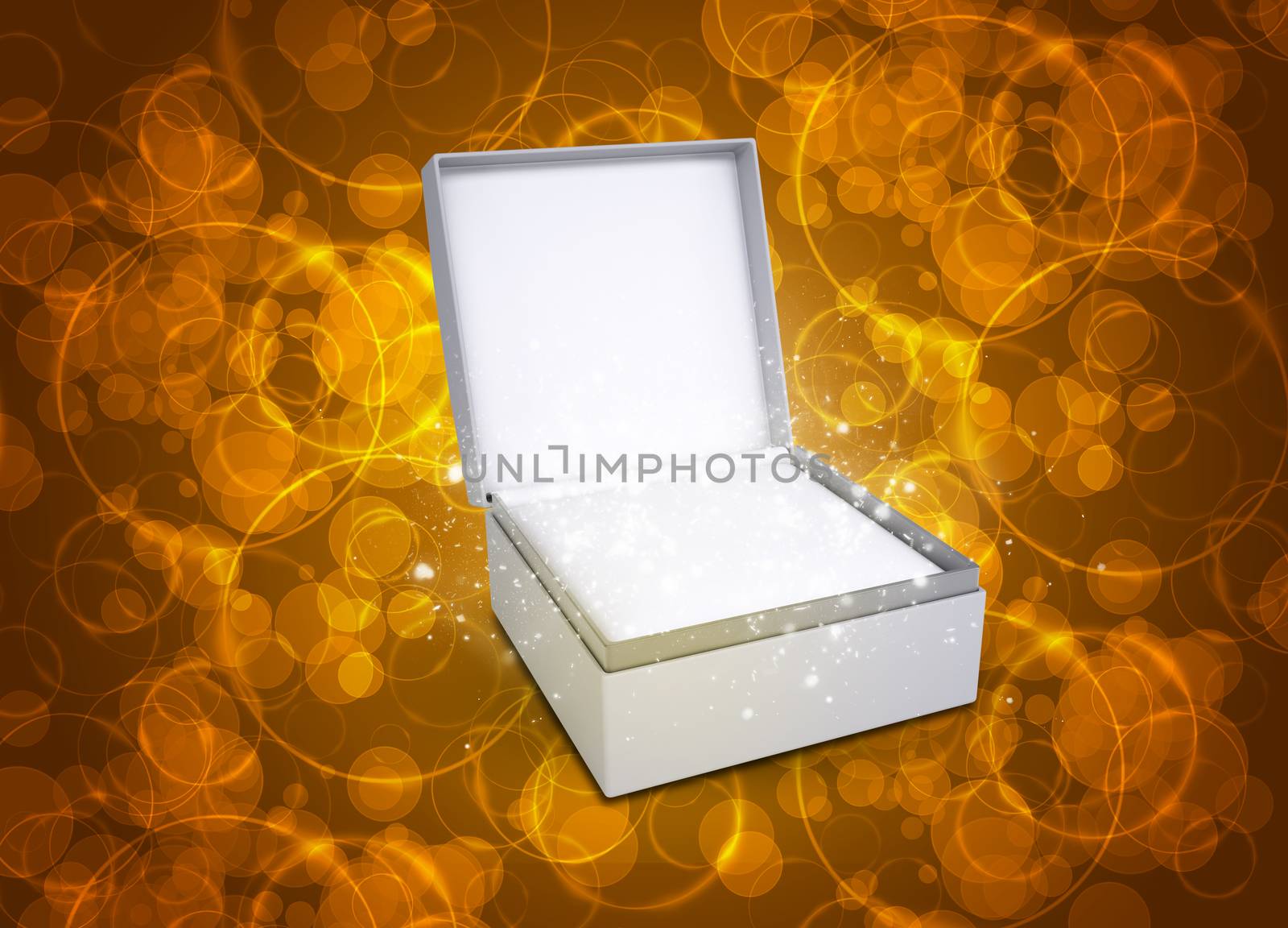 Jewelry box with magical circles of light on dark background