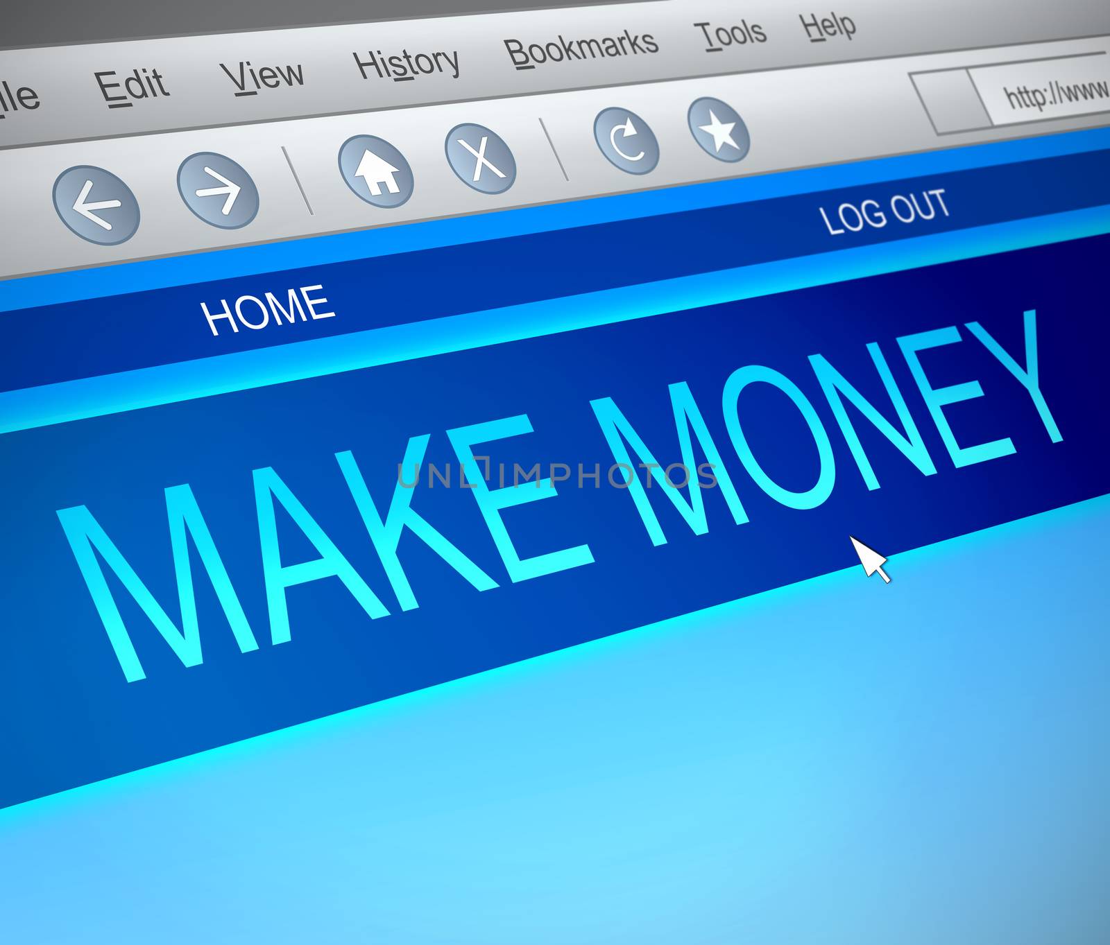 Illustration depicting a computer screen capture with a making money concept.