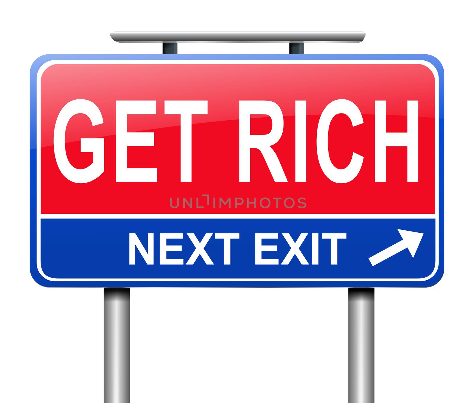 Illustration depicting a sign with a get rich concept.