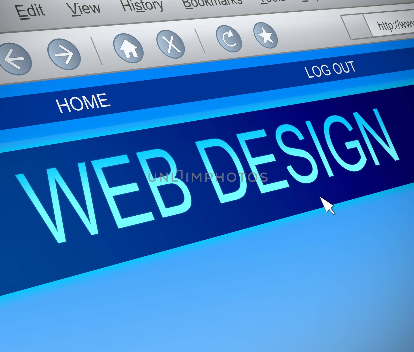 Illustration depicting a computer screen capture with a web design concept.