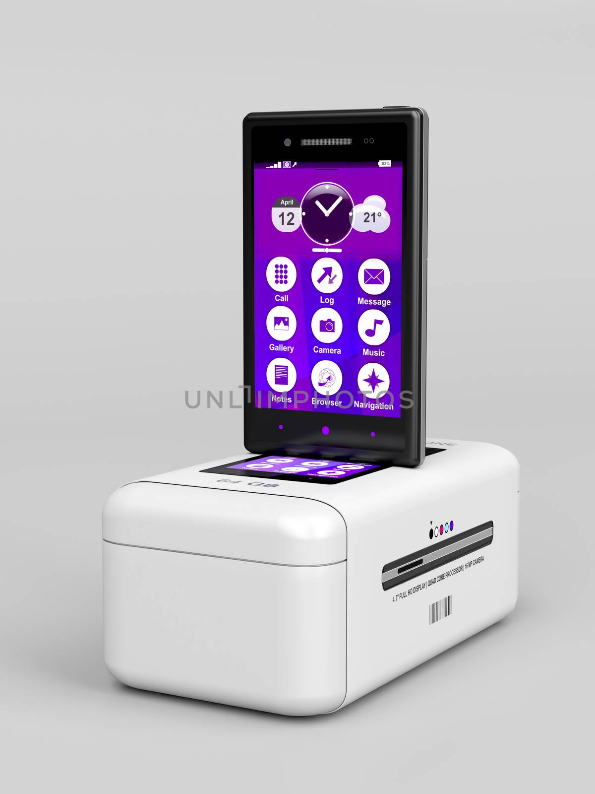 Smartphone with touchscreen and box