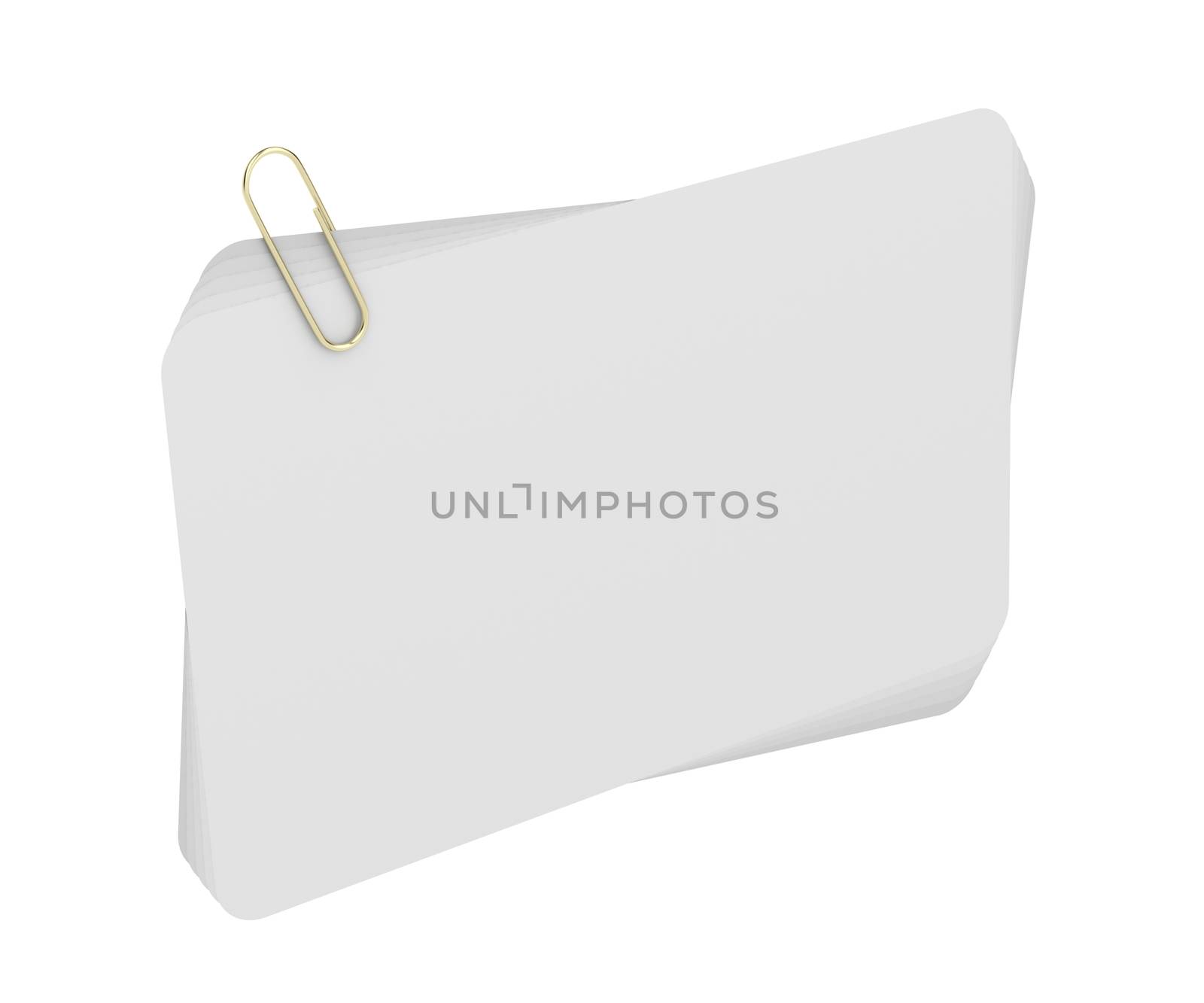 Stack of business cards with gold paperclip isolated on white