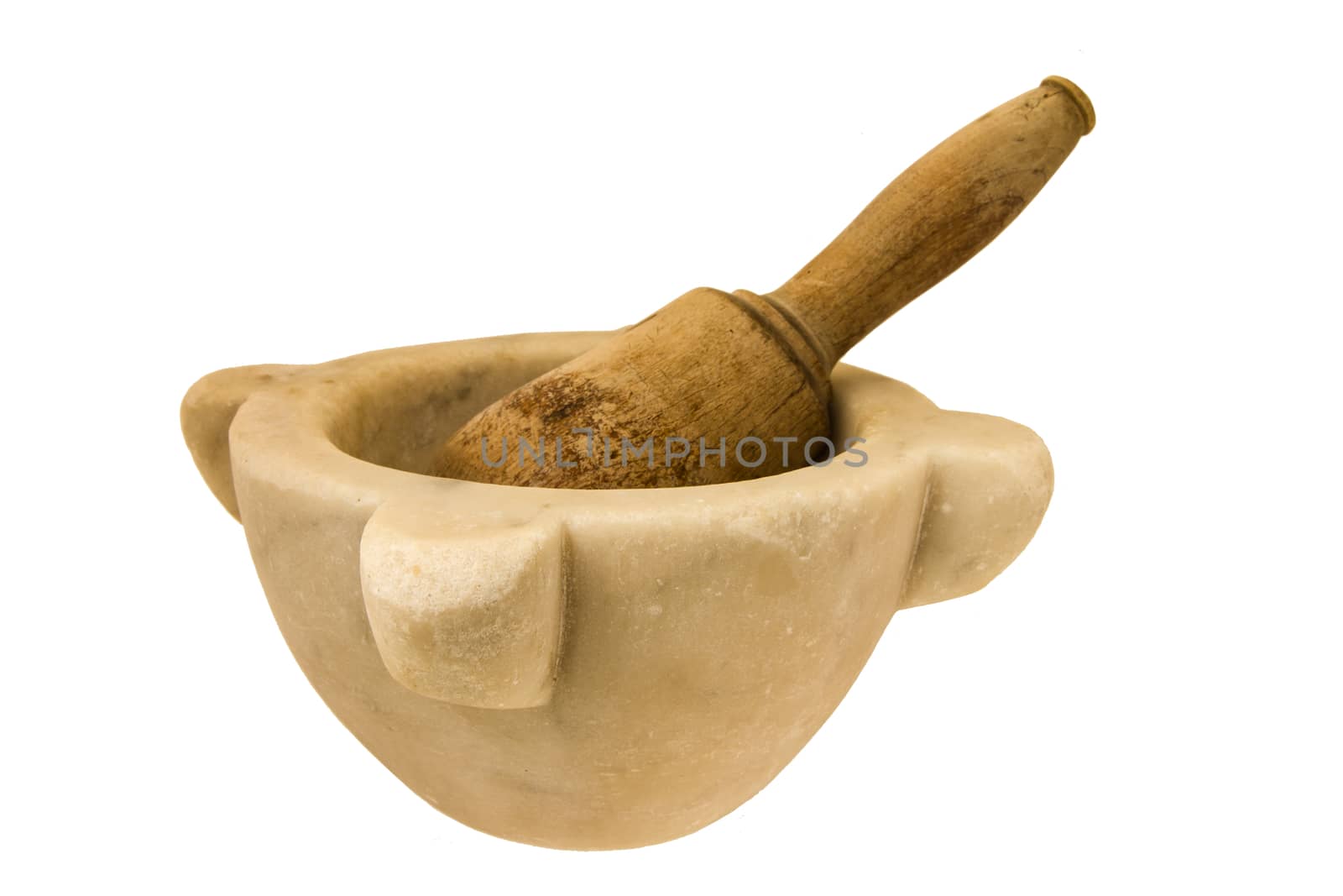 White stone mortar with wooden pestle by huntz