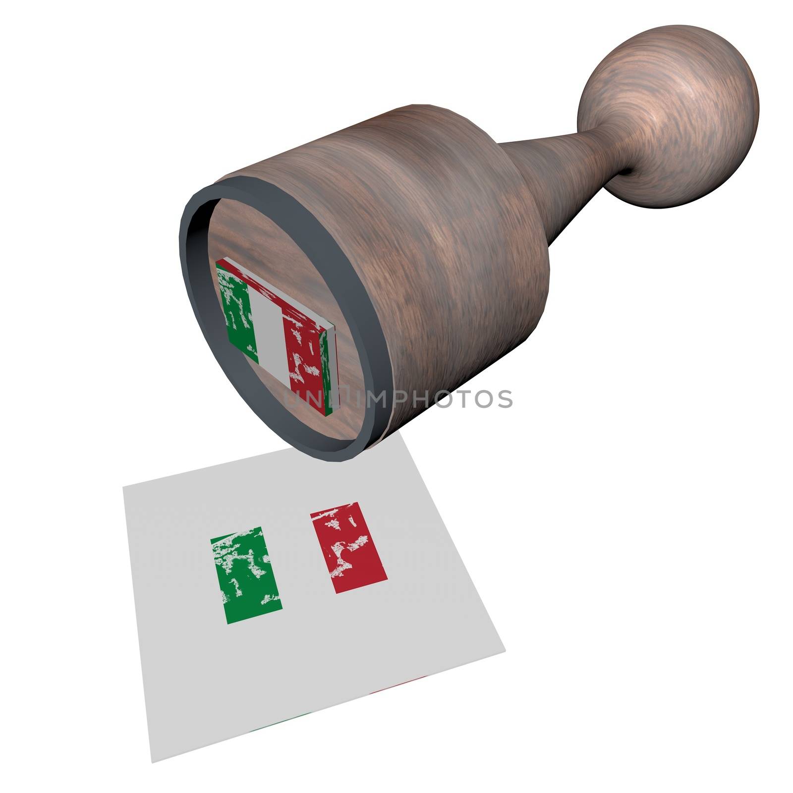 Wooden stamp with Italian flag, 3d render