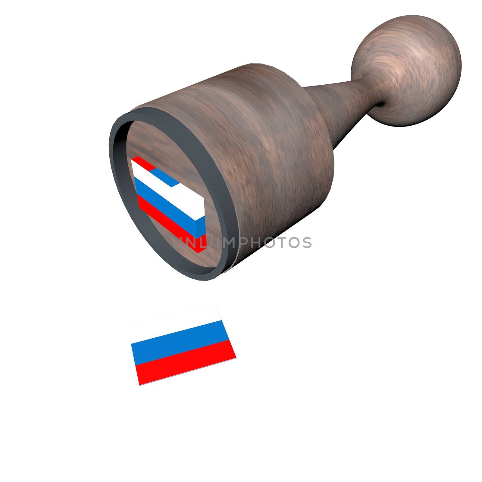 Wooden stamp with Russian flag, 3d render