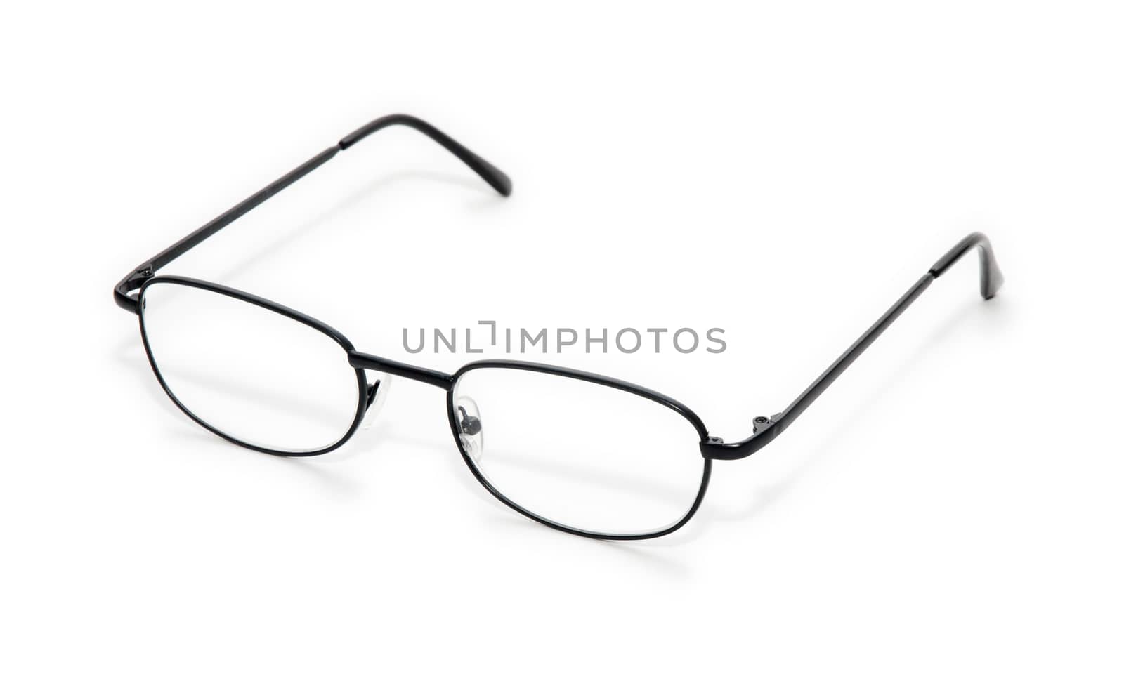 Black wire rim glasses isolated on a white background.