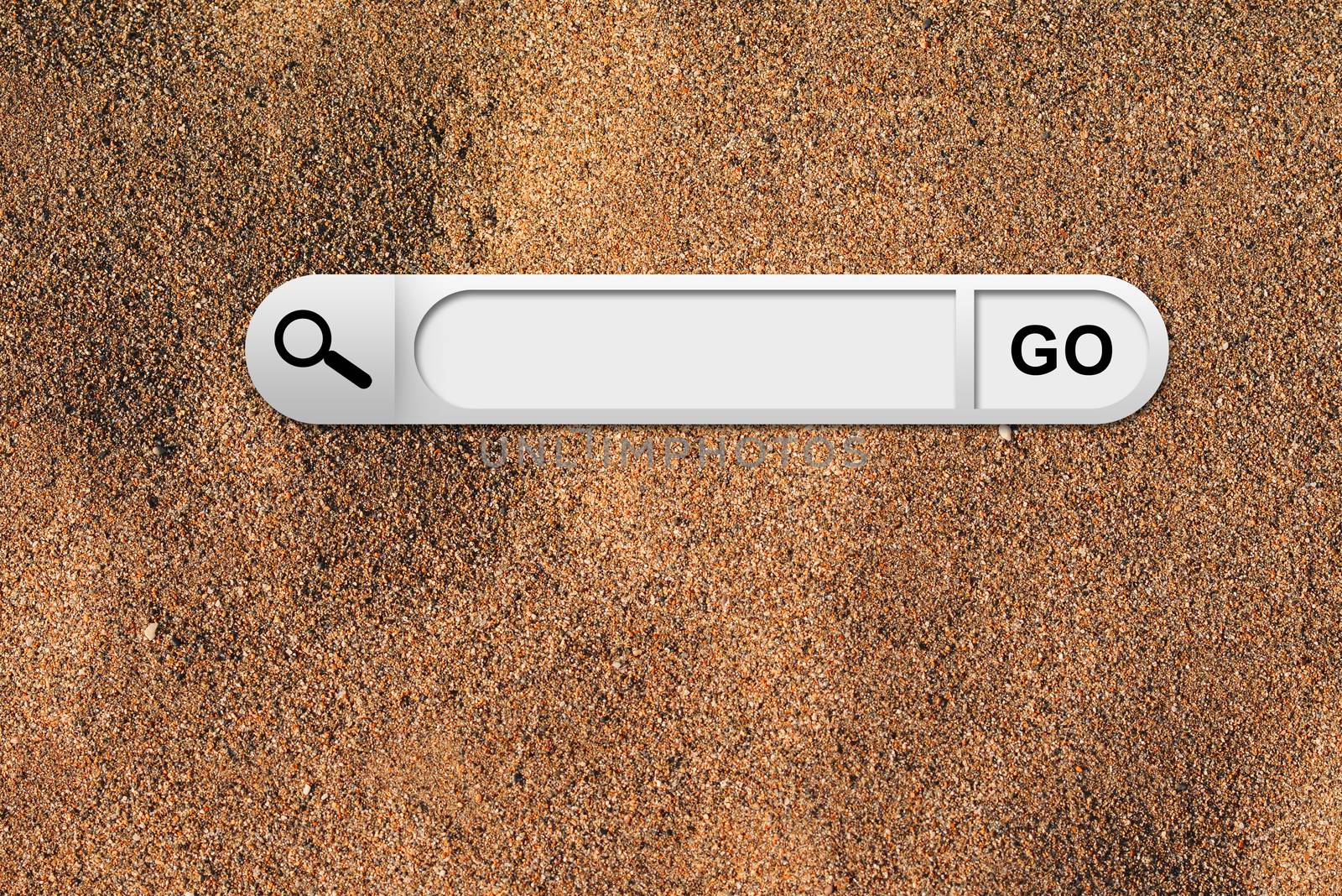 Search bar in browser. Yellow sand surface on background