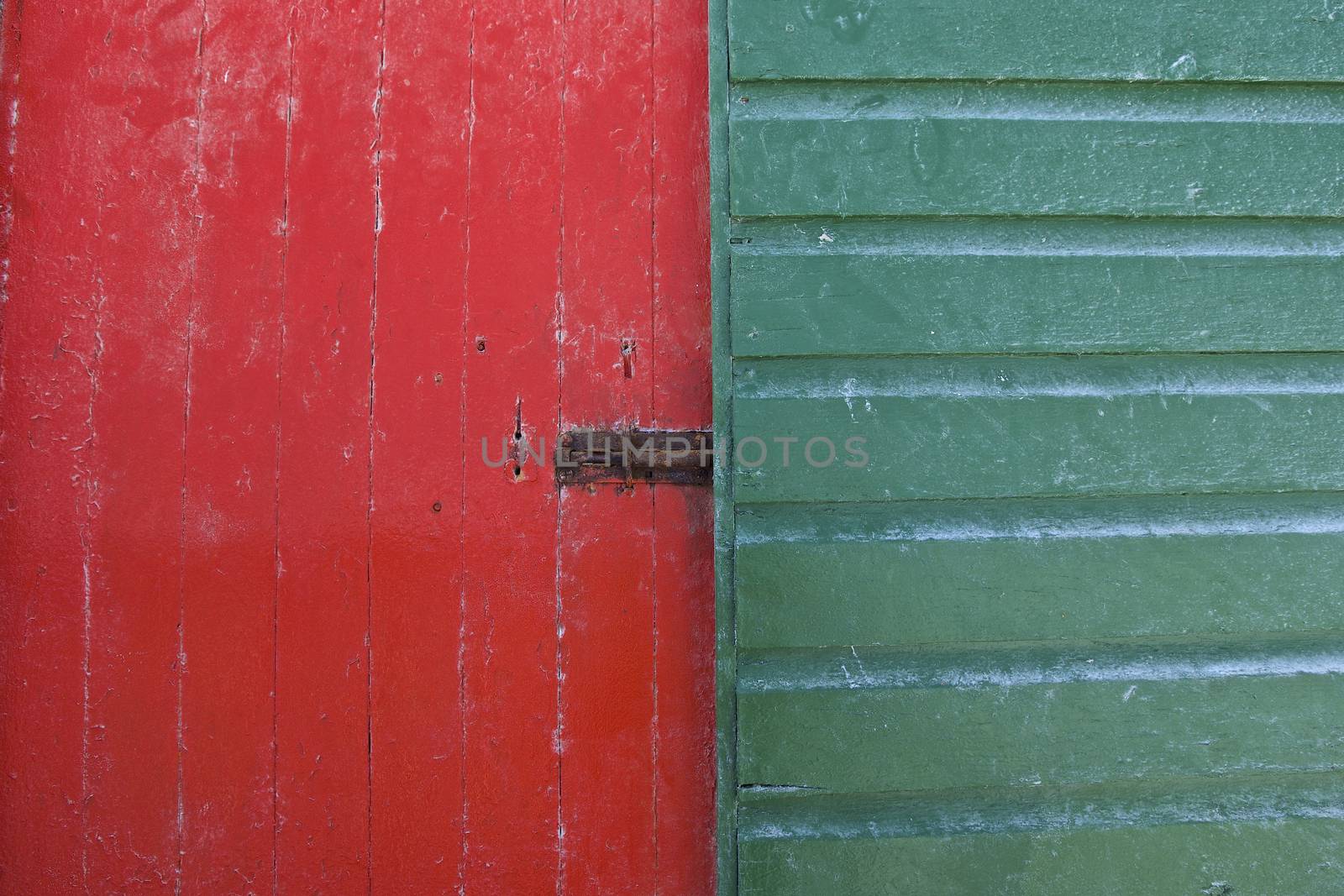 Brightly painted wooden hut, background