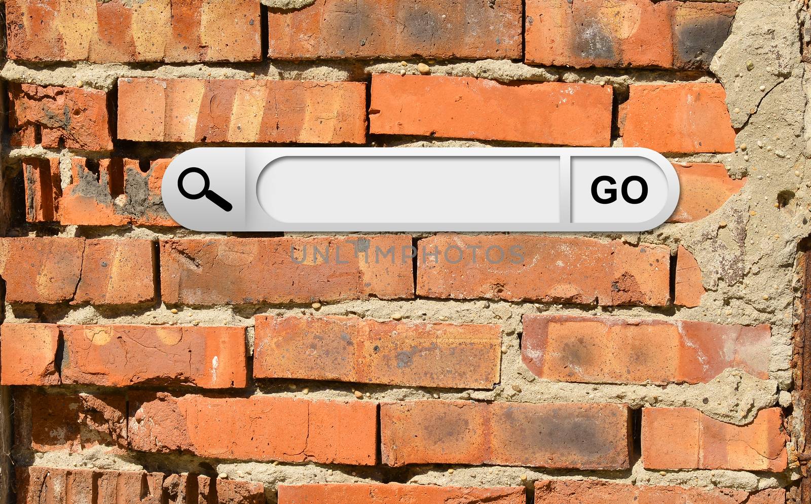 Search bar in browser. Cracked bricks wall on background