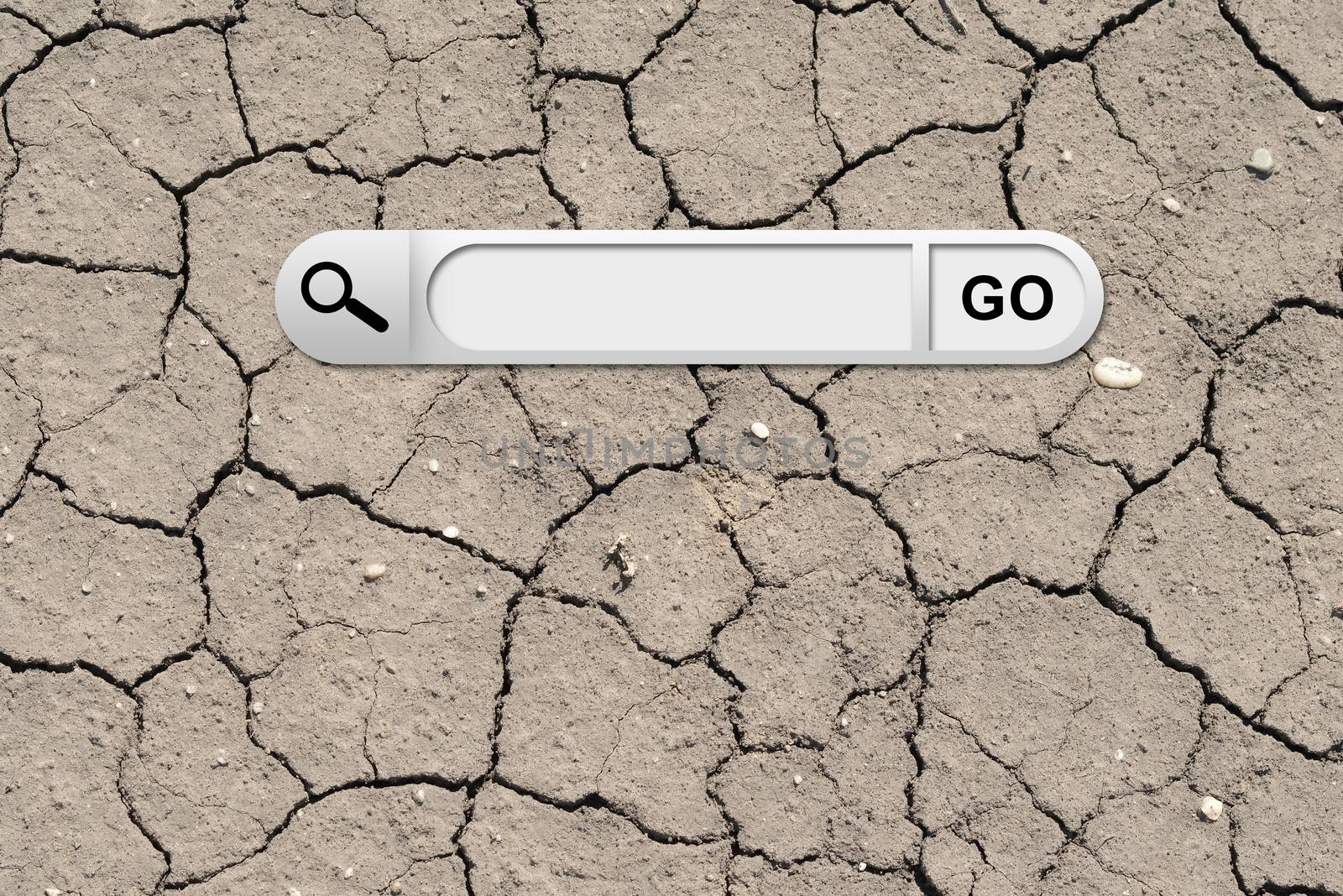 Search bar in browser. Cracked ground surface on background