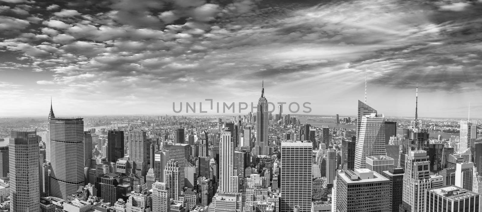 Midtown and Lower Manhattan aerial view on a beautiful sunny day - New York.