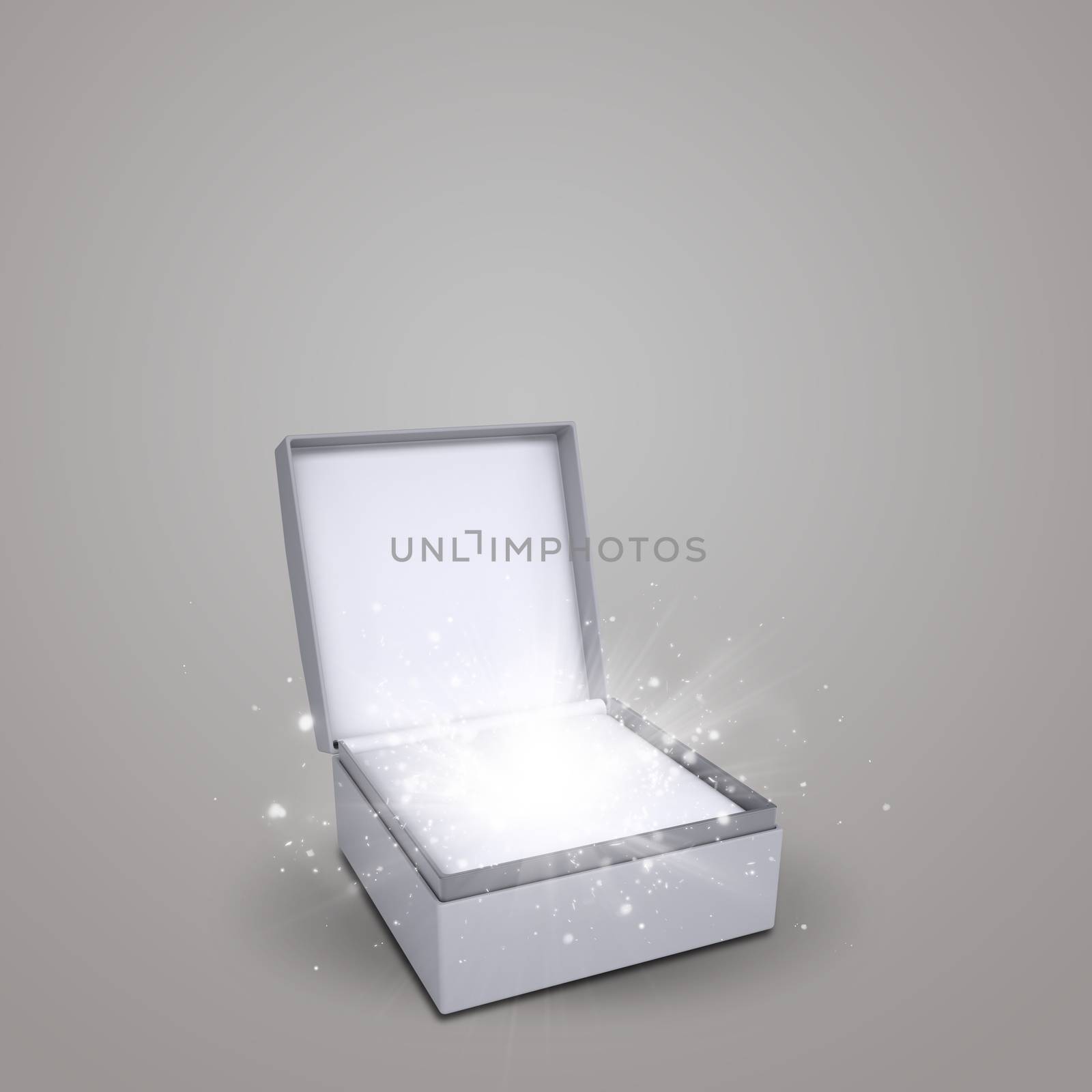 Jewelry box with magical stars of light on dark background