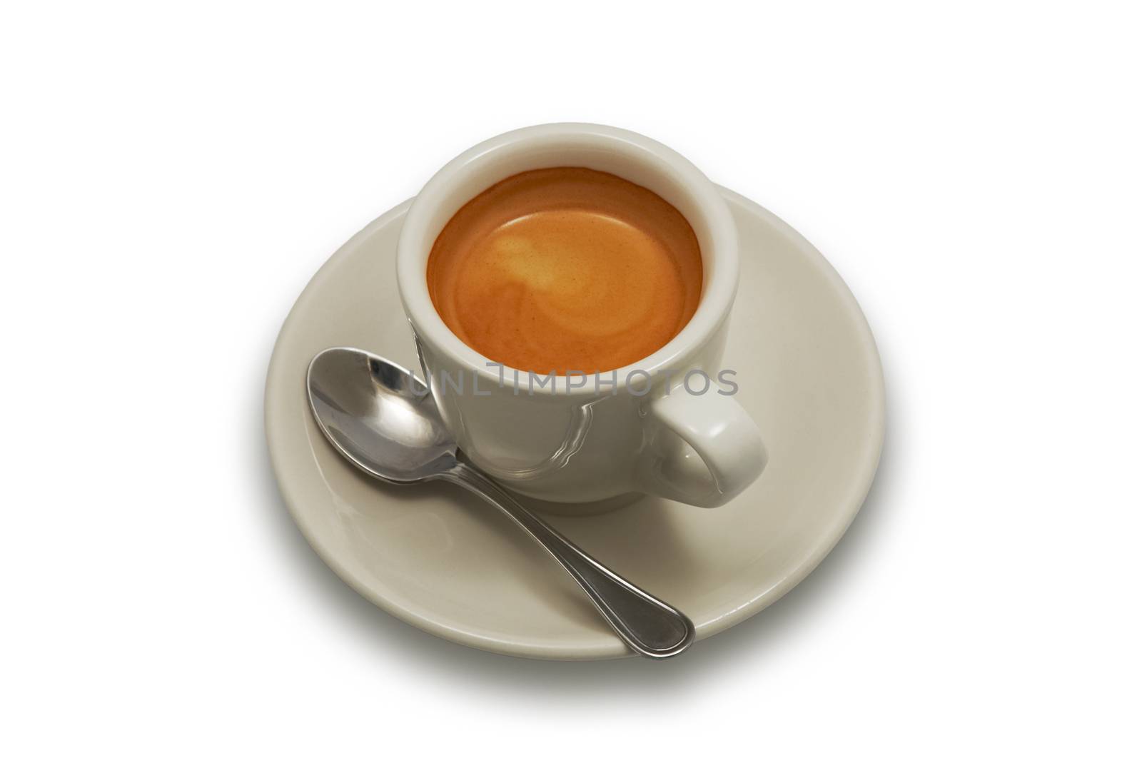small cup of fresh just brewed coffee. isolated on white.