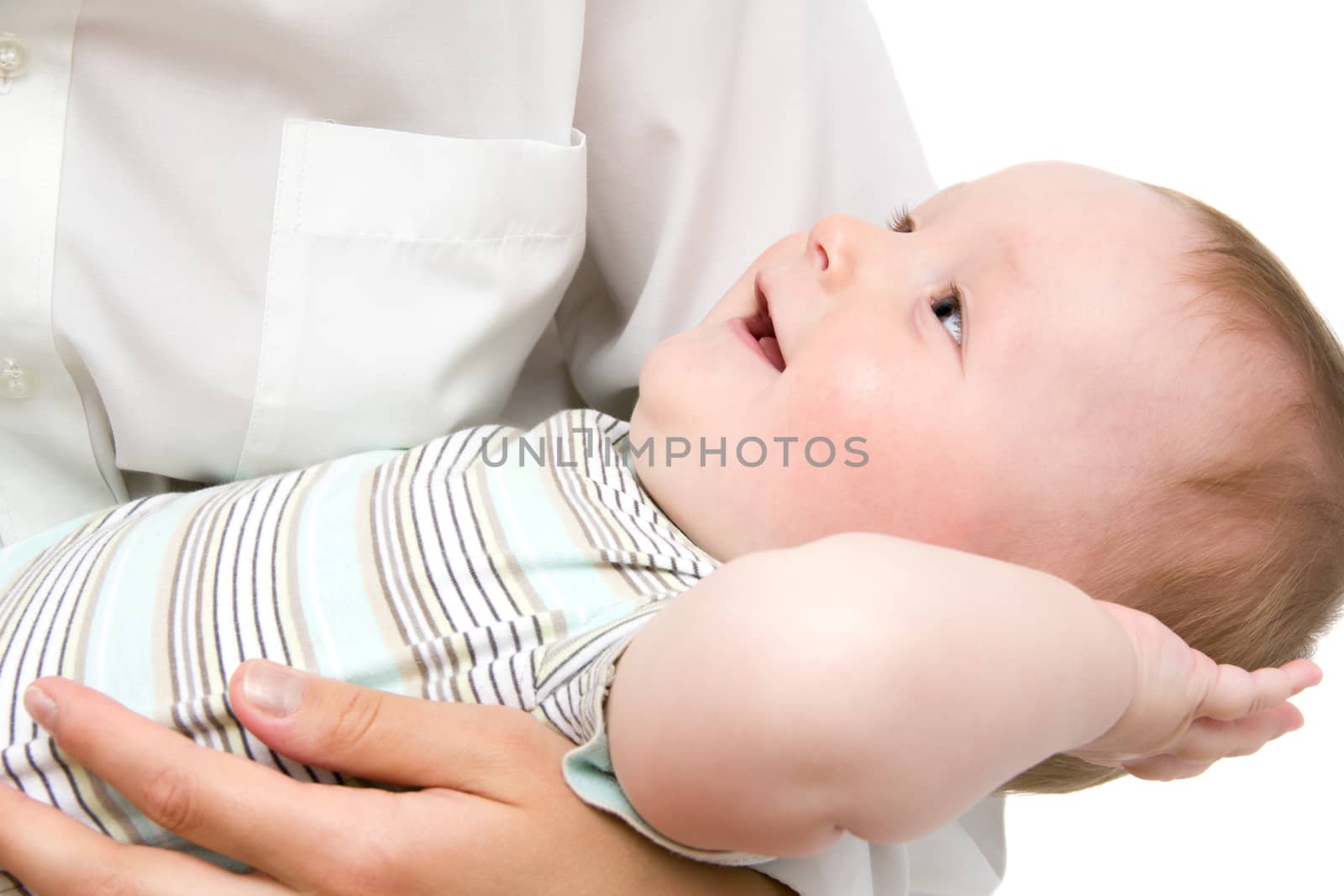 Happy little baby in mother's hands by NikolayK