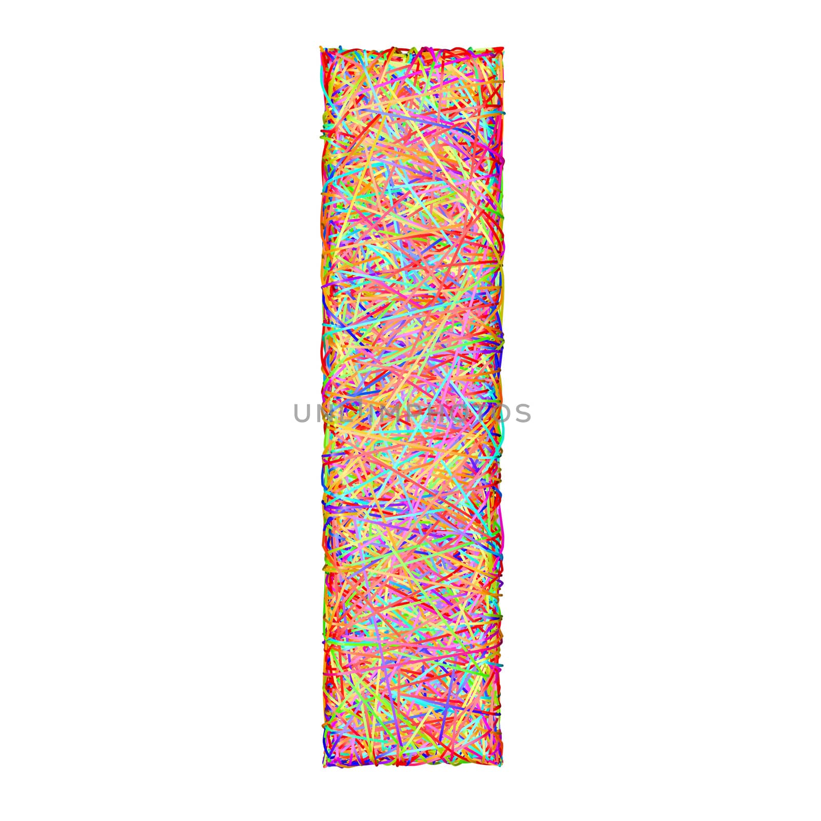 Alphabet symbol letter I composed of colorful striplines isolated on white. High resolution 3D image
