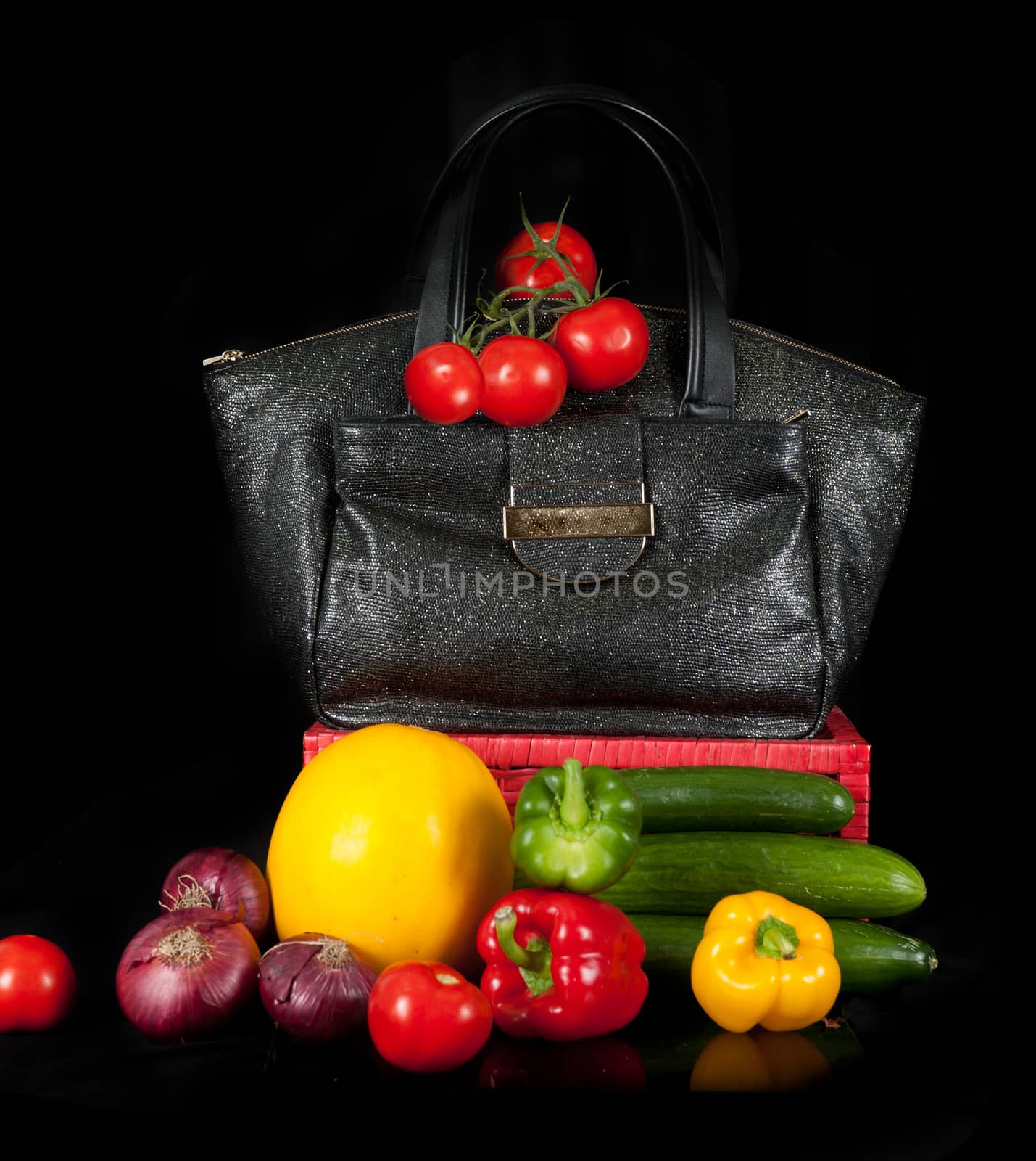 Modern fashion woman bag with vegetables