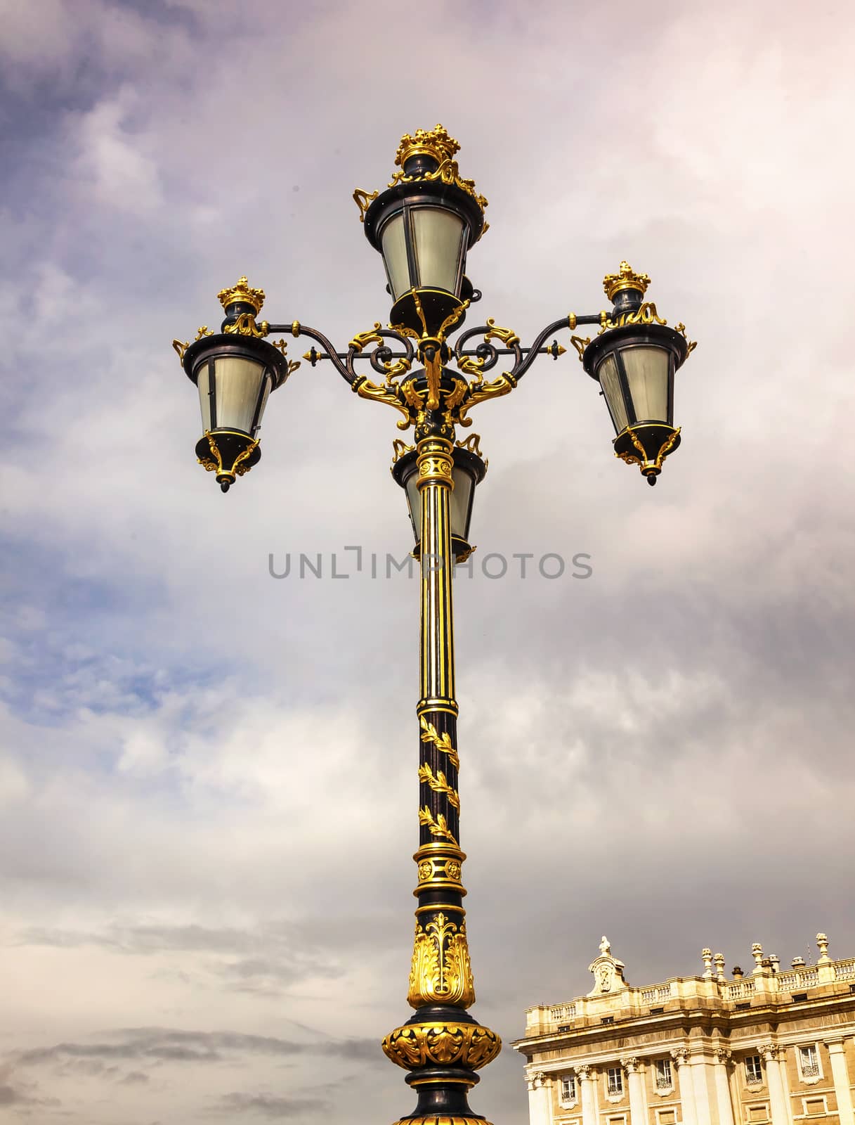 Lamppost Royal Palace Cityscape Spanish Flag Madrid Spain by bill_perry