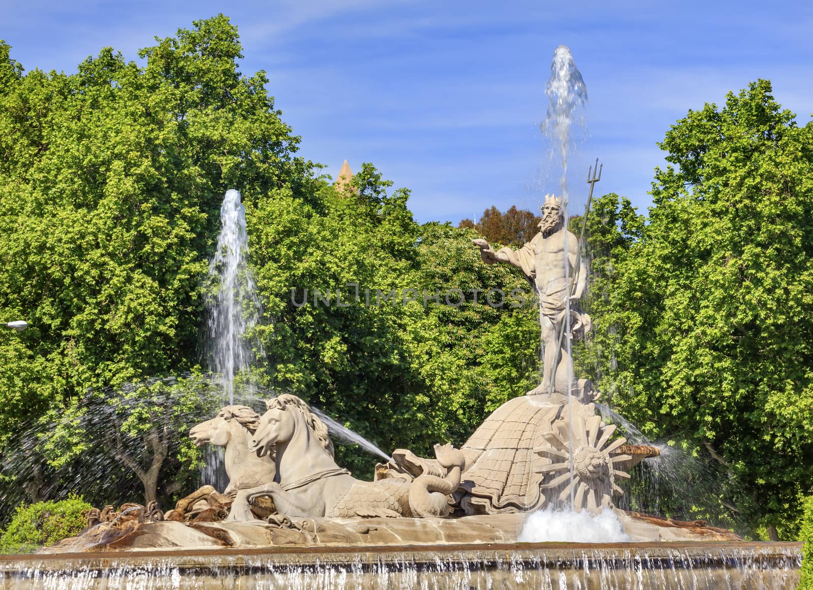 Neptune Chariot Horses Statue Fountain Madrid Spain by bill_perry