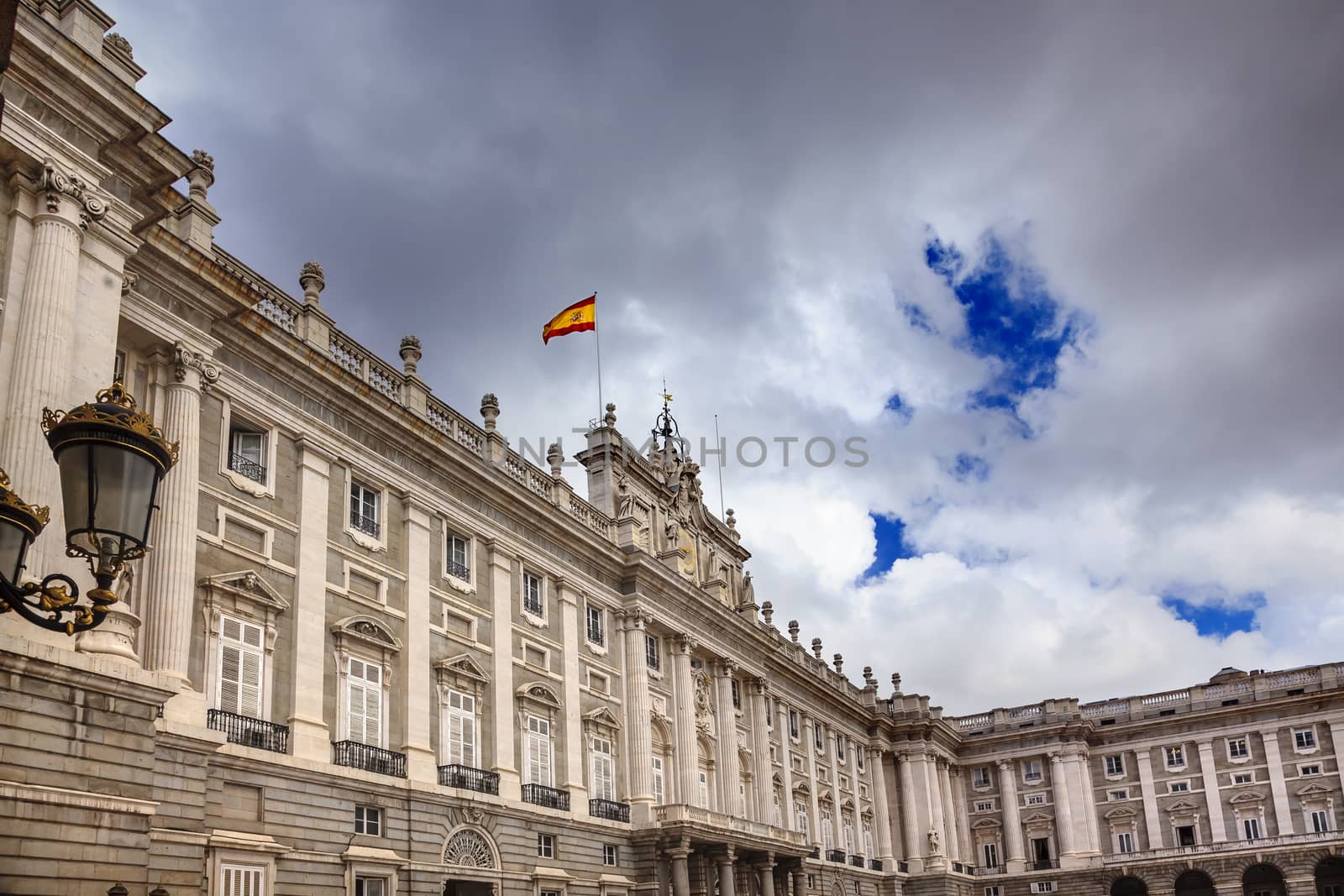 Royal Palace Clouds Sky Cityscape Spanish Flag Madrid Spain by bill_perry