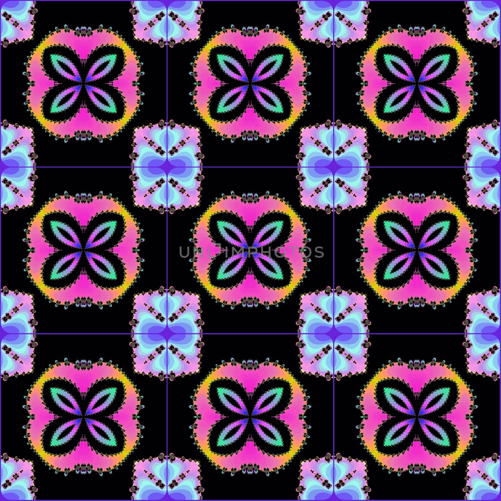 Digital computer graphic - seamless fractal pattern with flowers for design.