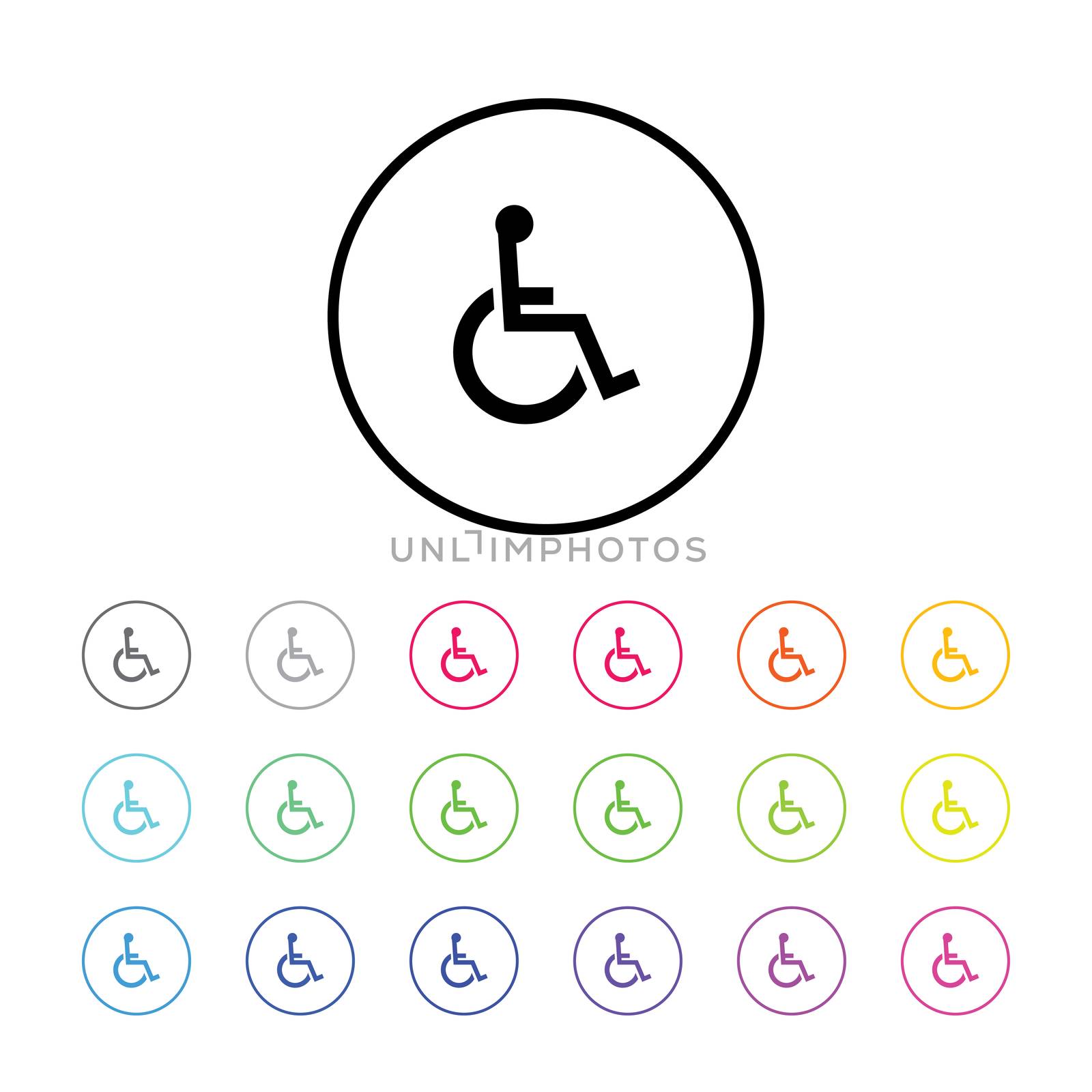 Icon Illustration with 18 Color Variations - Wheelchair