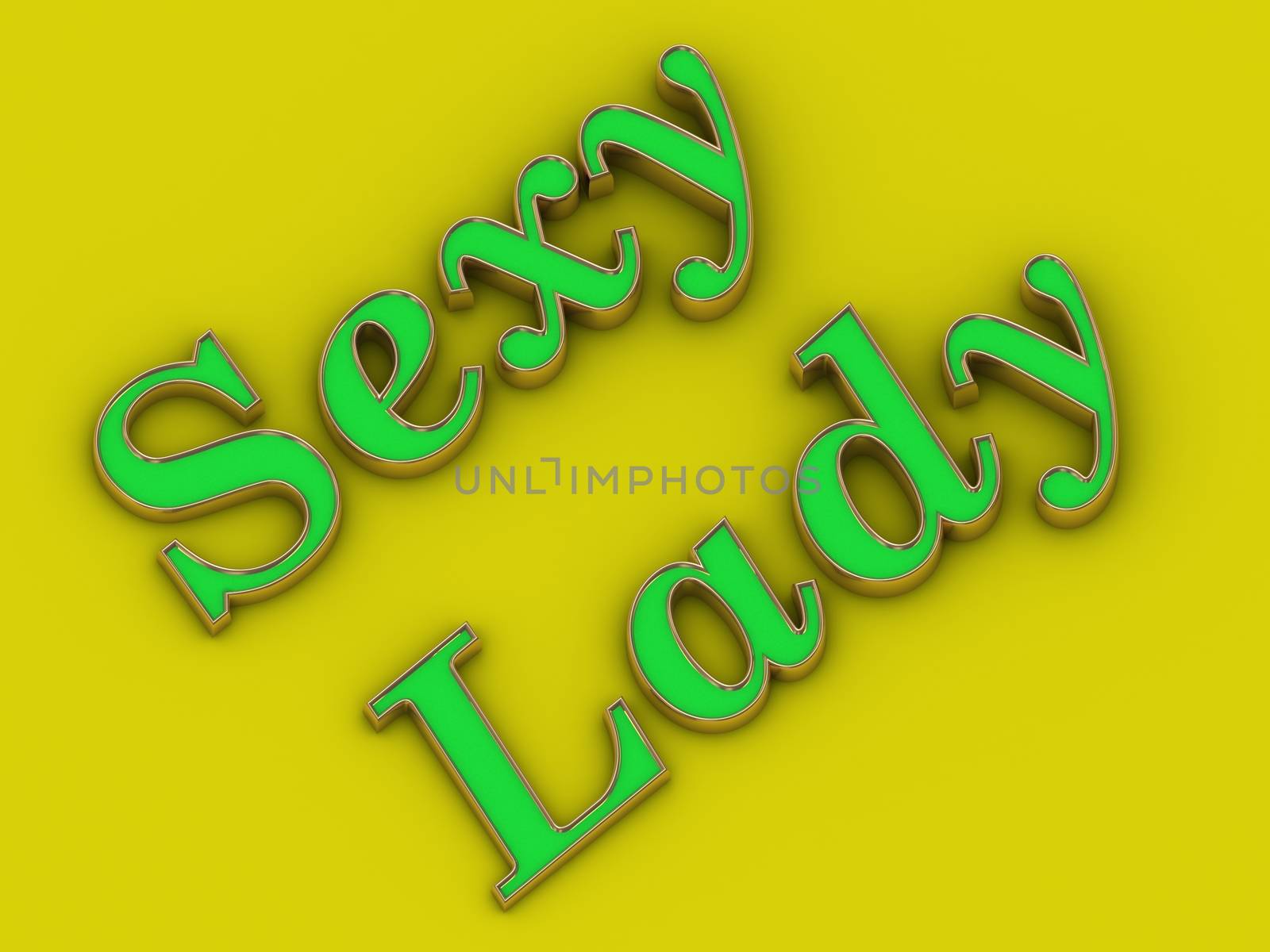 Sexy lady words - inscription of golden letters on yellow contrasting background