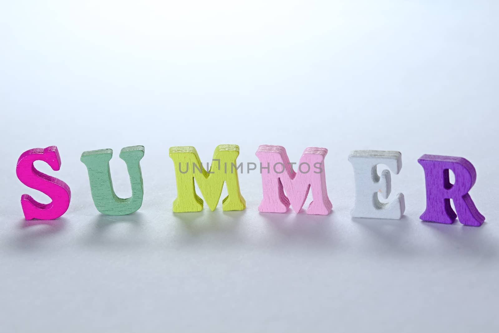 Photo shows detail of summer sign on white background.