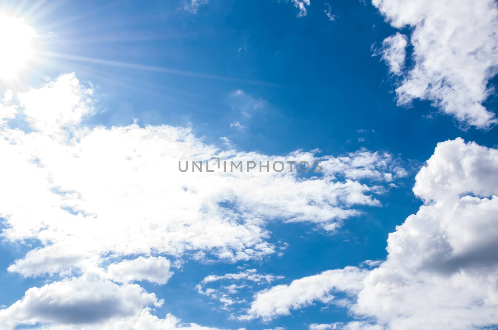 Blue sky with clouds and sun,Background.