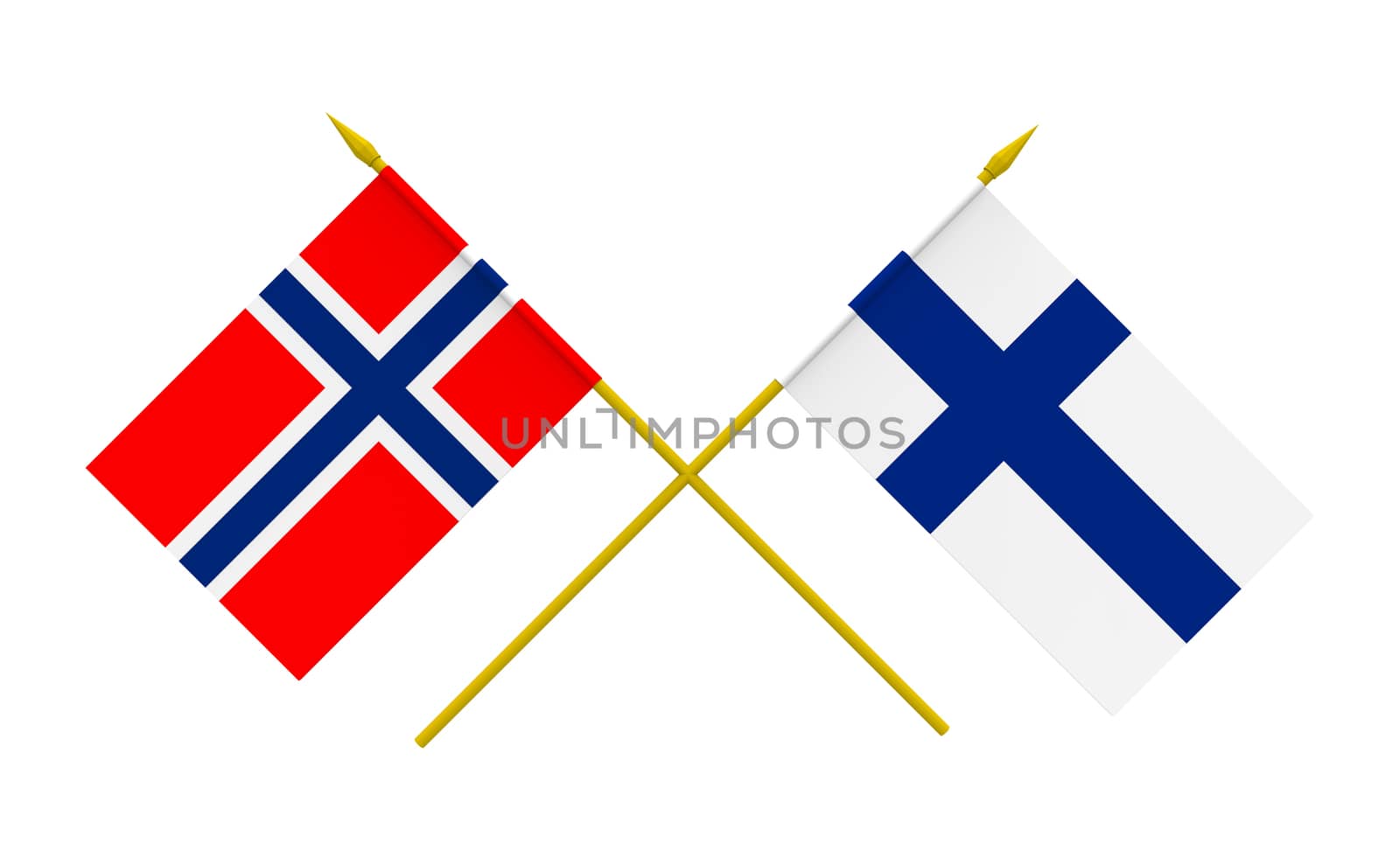 Flags of Finland and Norway, 3d render, isolated on white