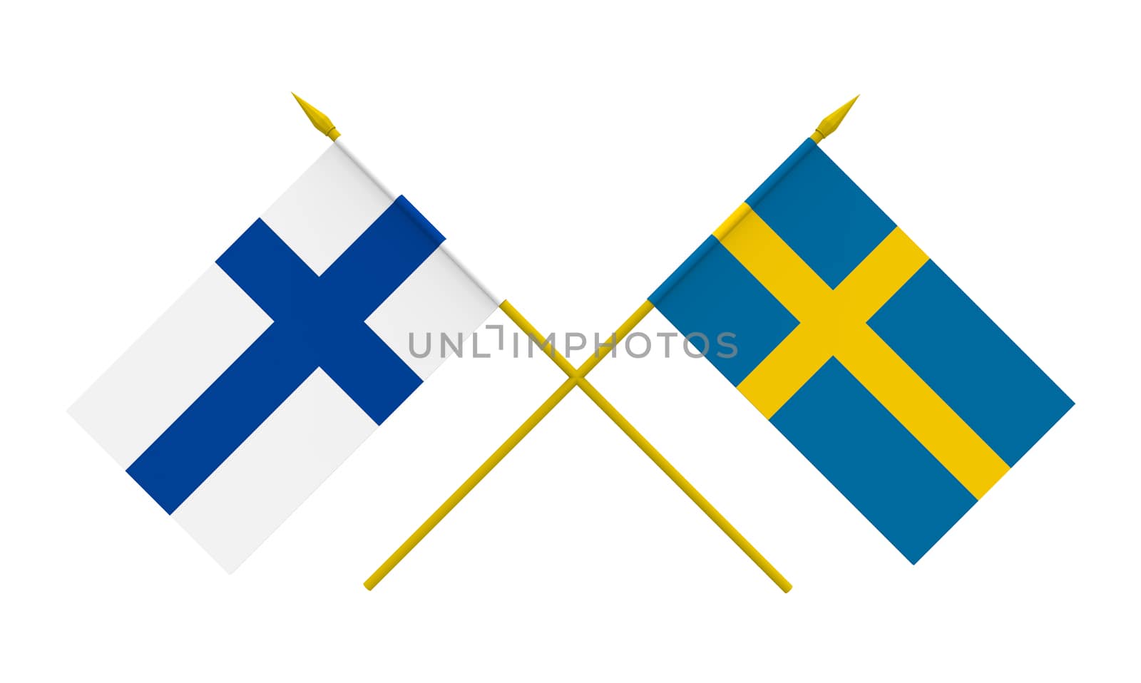 Flags of Finland and Sweden, 3d render, isolated on white