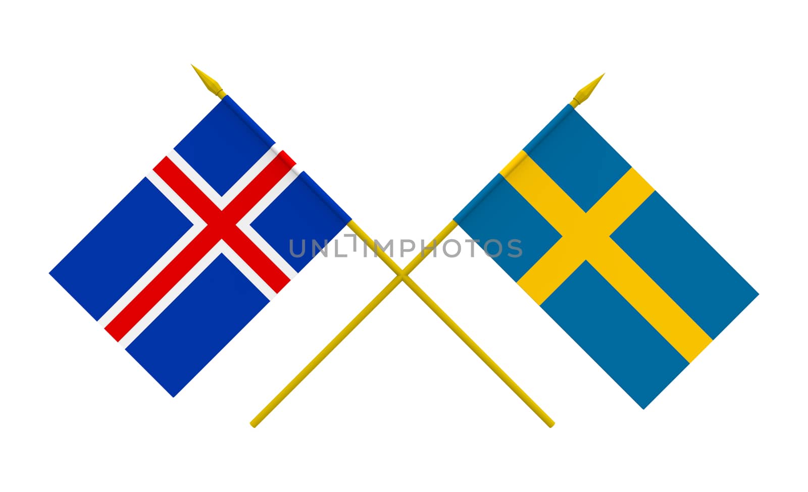 Flags of Iceland and Sweden, 3d render, isolated on white