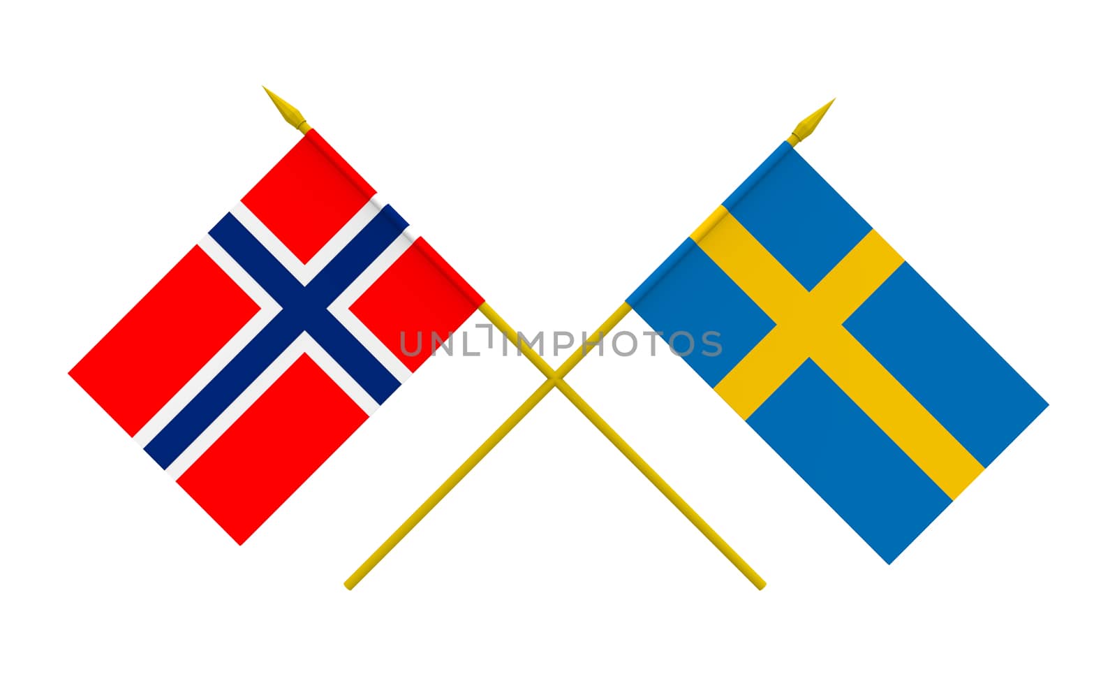 Flags of Norway and Sweden, 3d render, isolated on white