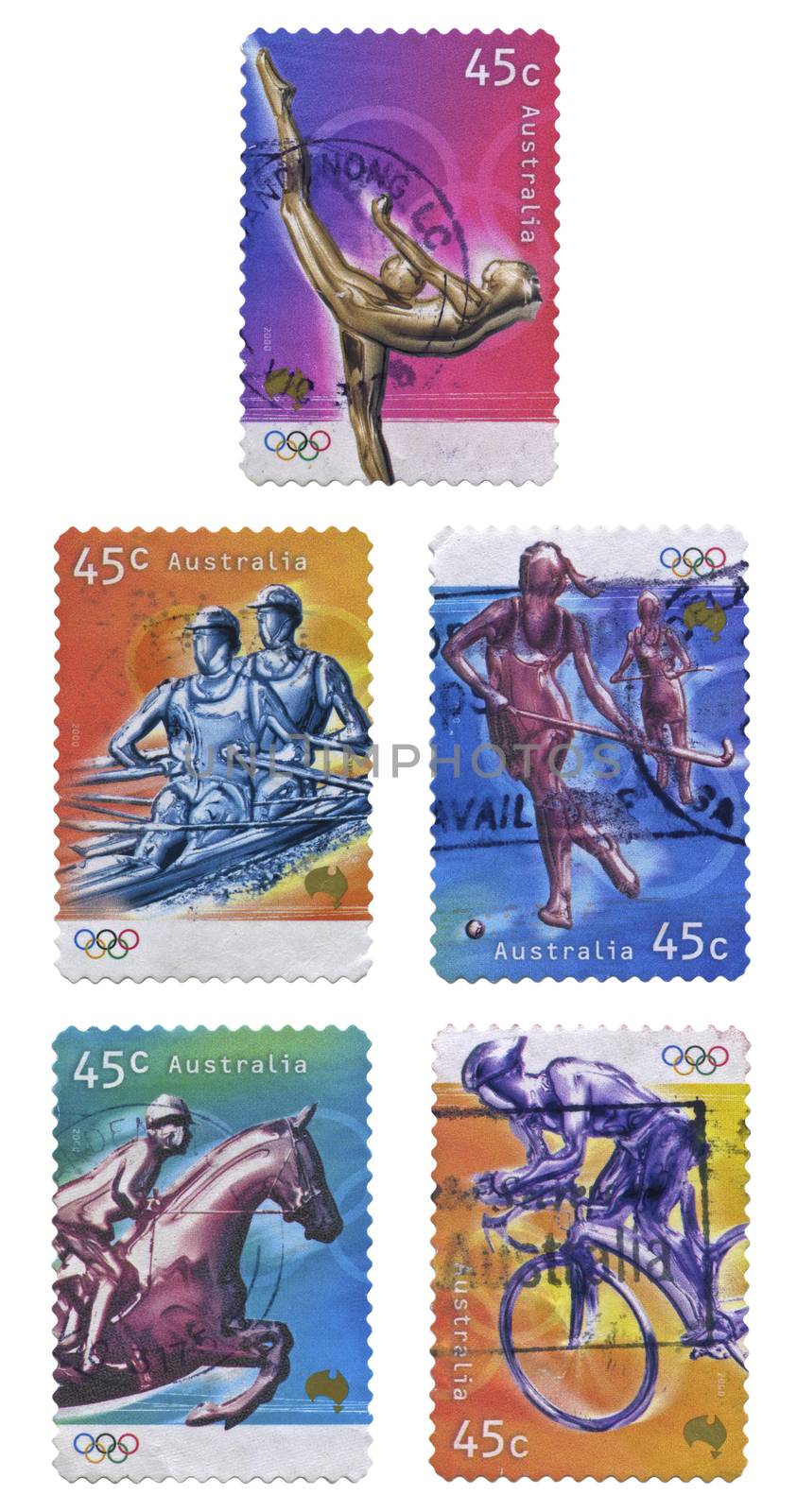 Australia Olympic in 2000 set of stamps on a white background

Sydney 2000 Summer Olympic Games or the Millennium Games/Games of the New Millennium, officially known as the Games of the XXVII Olympiad, were an international multi-sport event which was celebrated between 15 September and 1 October 2000 in Sydney, New South Wales, Australia.