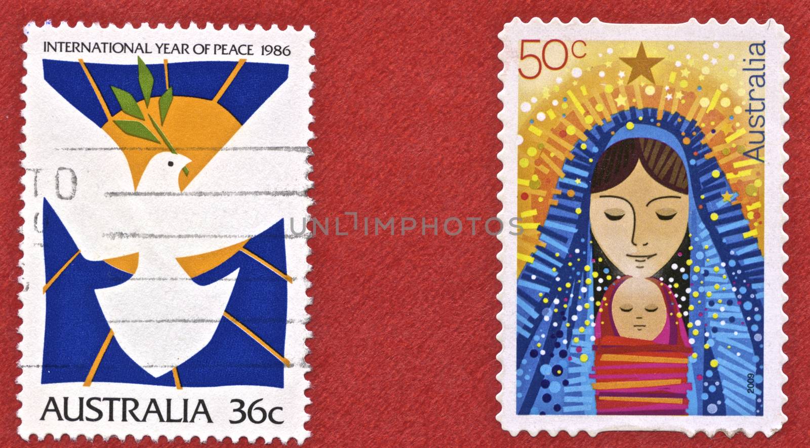 Christmas stamp, 2009, Australia and Internastional year of peace 1986, Australia